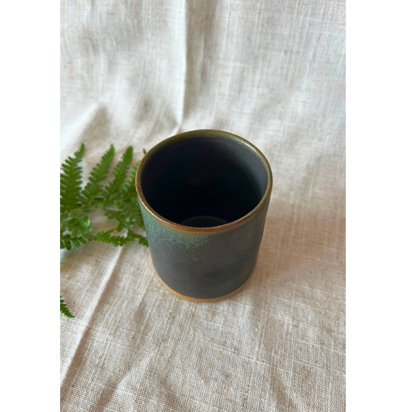 Handmade cortado coffee cup with dimple, dark green Pinch cup, Matcha cup, espresso coffee cup, Made in the UK