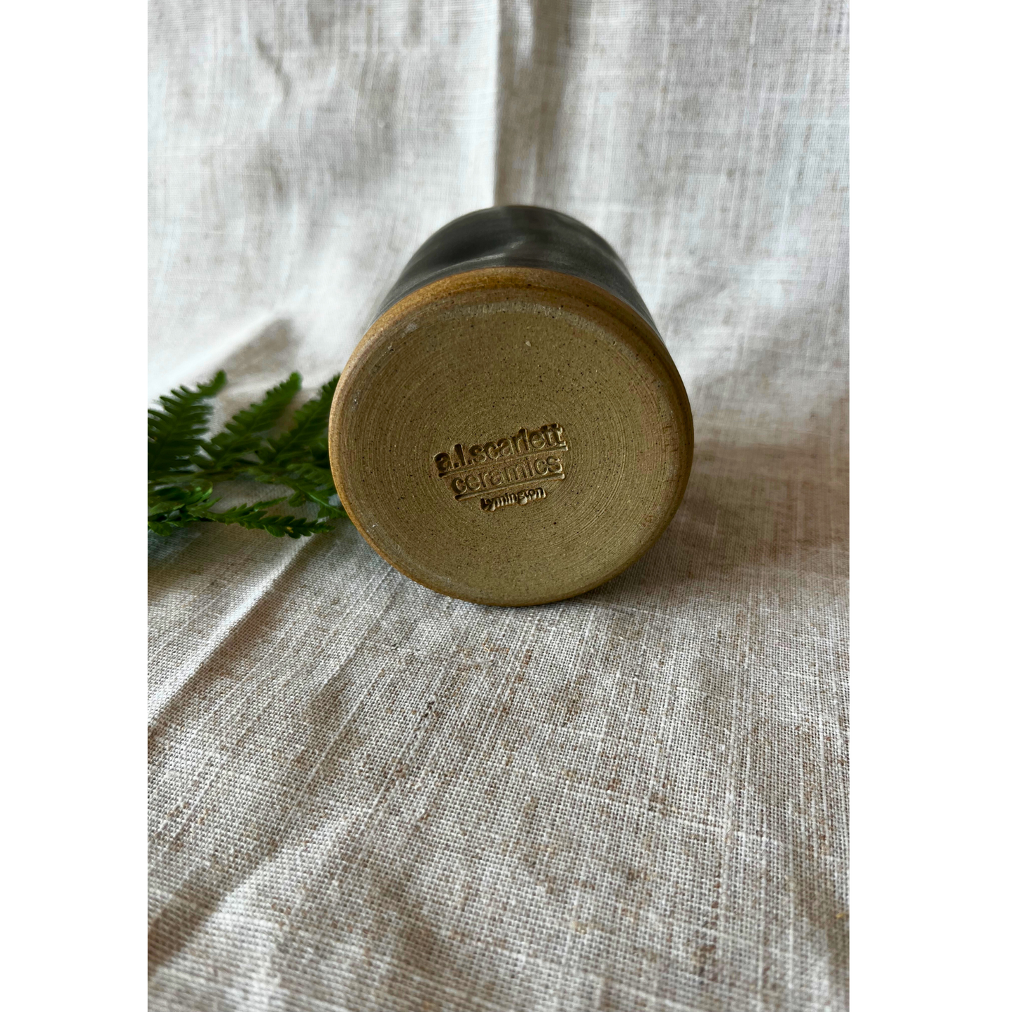 Handmade cortado coffee cup with dimple, dark green Pinch cup, Matcha cup, espresso coffee cup, Made in the UK