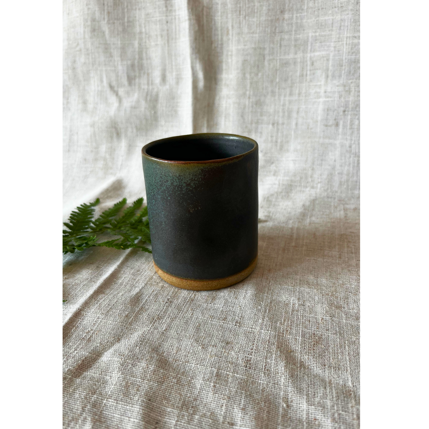 Handmade cortado coffee cup with dimple, dark green Pinch cup, Matcha cup, espresso coffee cup, Made in the UK