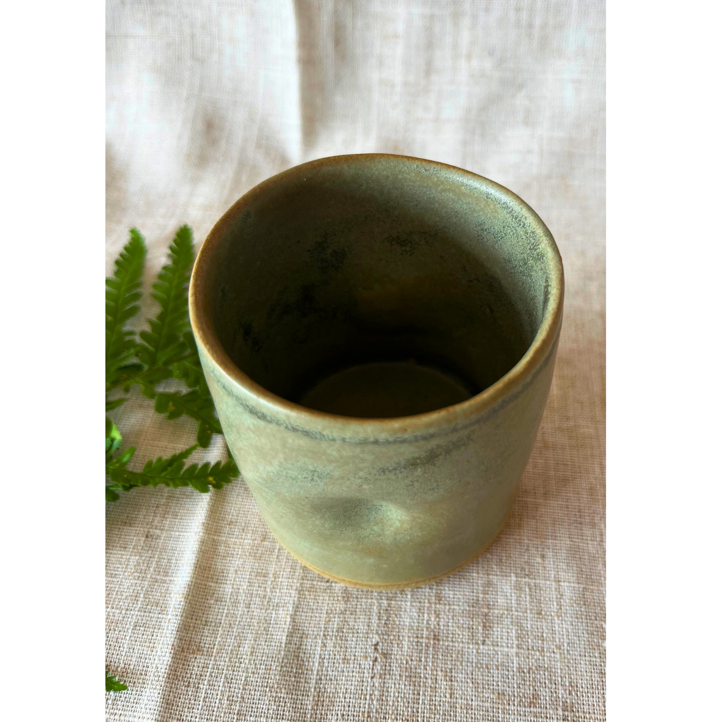 Handmade cortado coffee cup with dimple, green Pinch cup, Matcha cup, espresso coffee cup, Made in the UK
