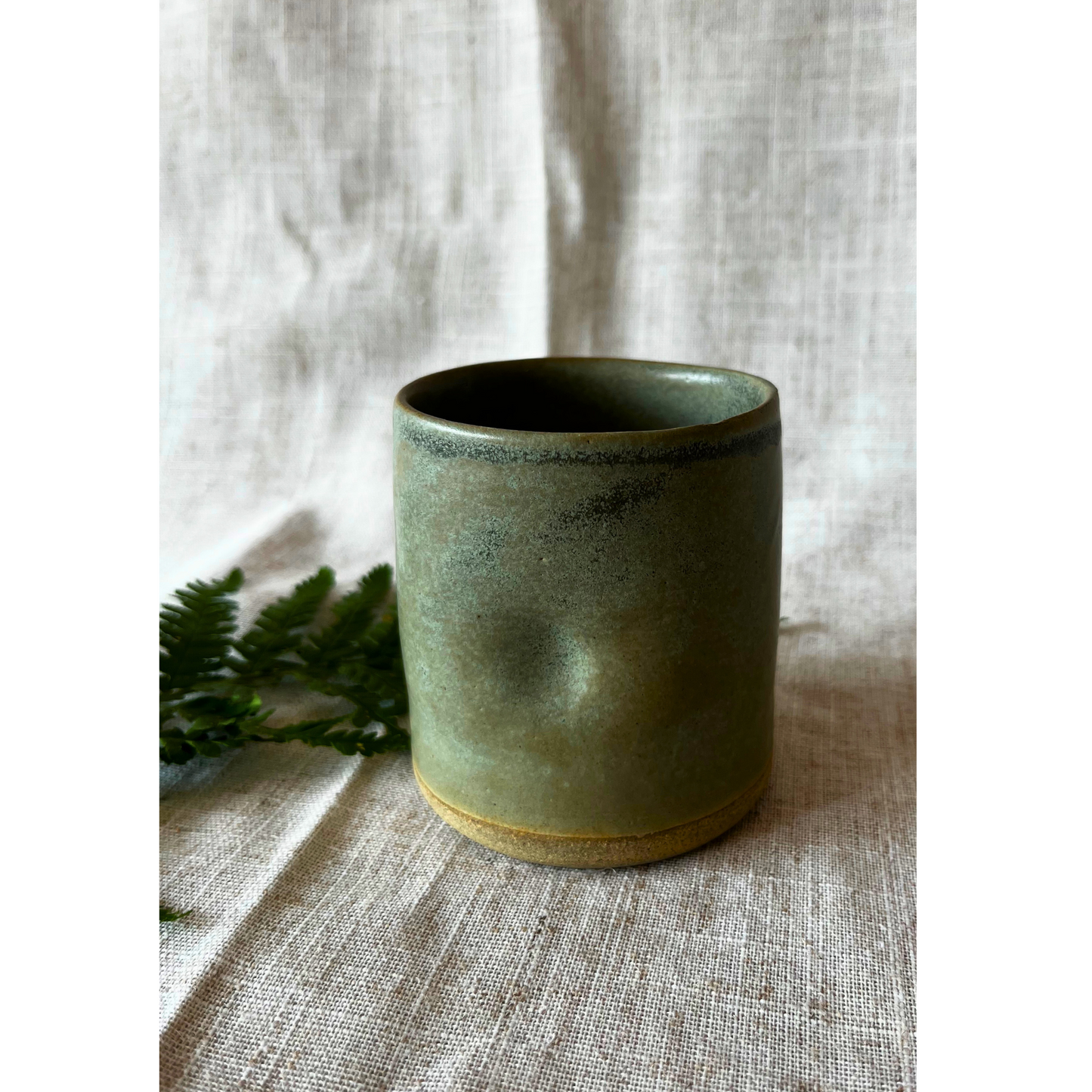 Handmade cortado coffee cup with dimple, green Pinch cup, Matcha cup, espresso coffee cup, Made in the UK