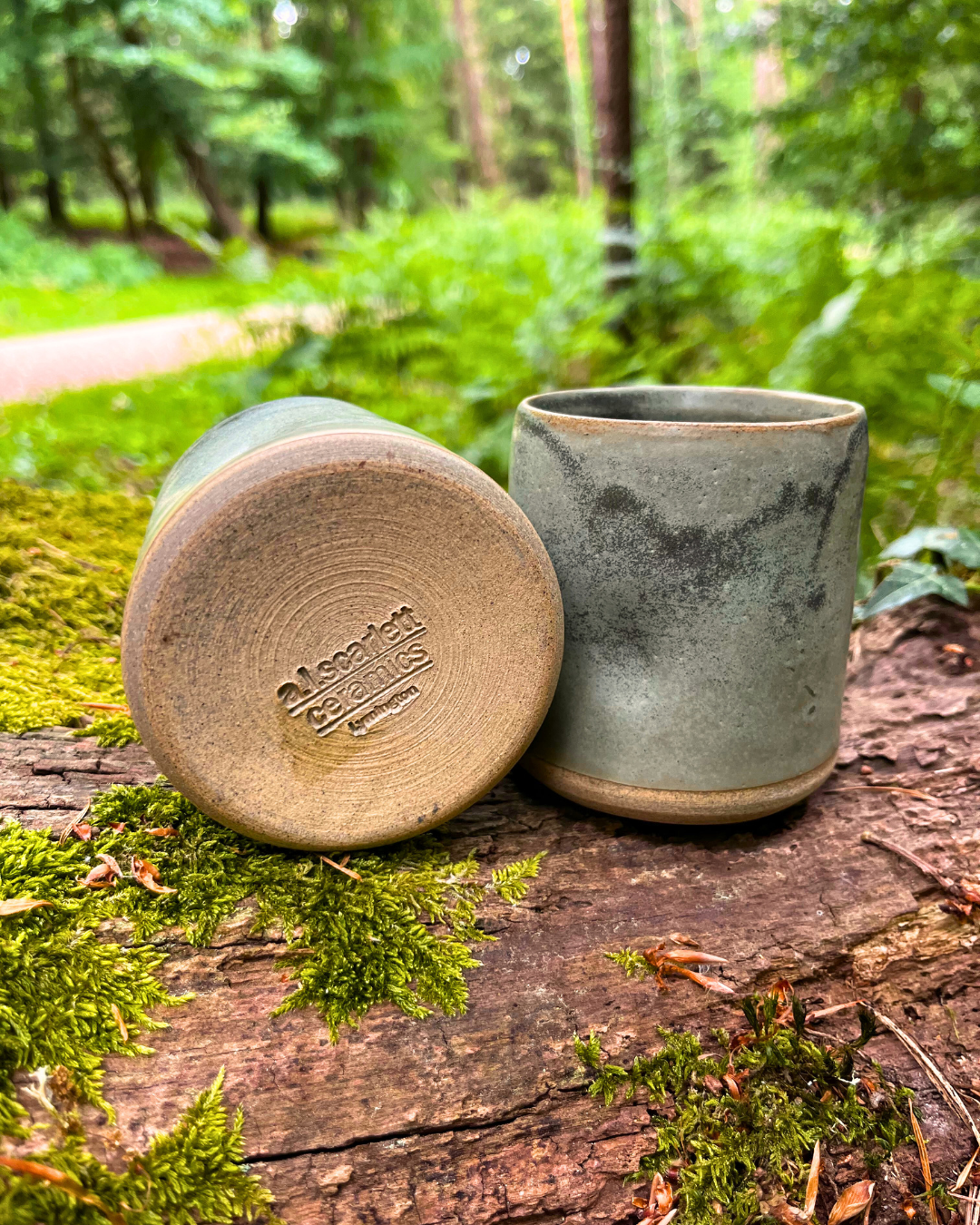 Handmade Forest Moss Ceramic Dimpled Tumbler