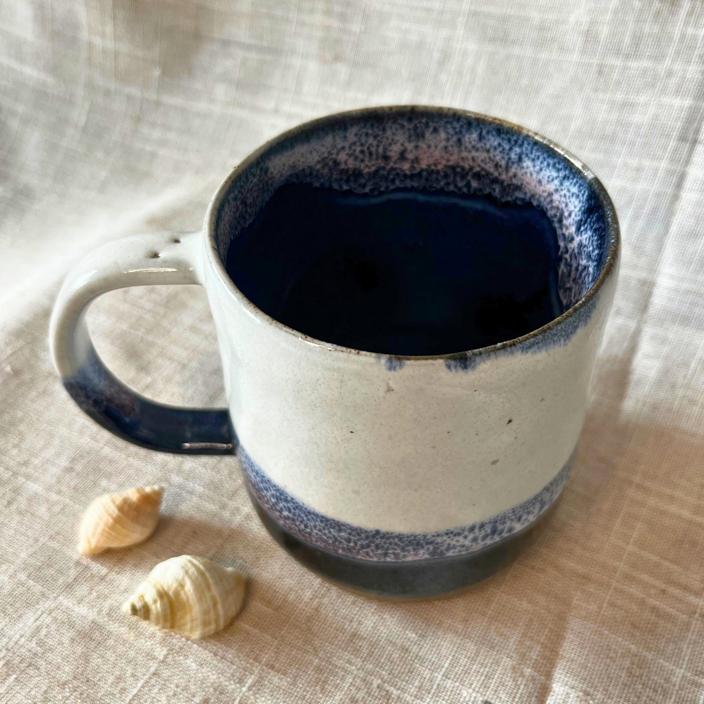 Handmade Ceramic Tankard, Large blue and white stoneware mug, UK Made