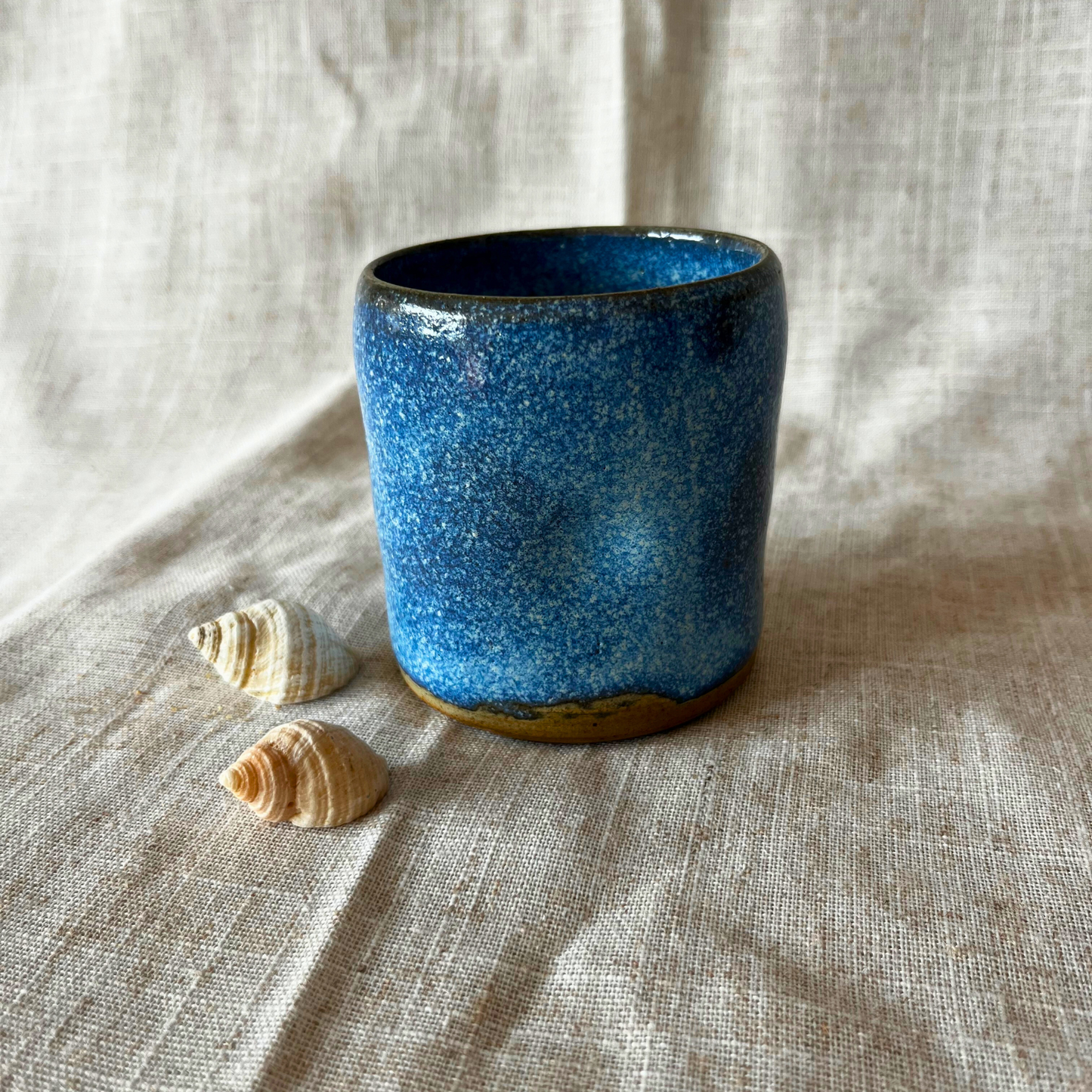 Handmade cortado coffee cup with dimple, blue Pinch cup, Matcha cup, espresso coffee cup, Made in the UK