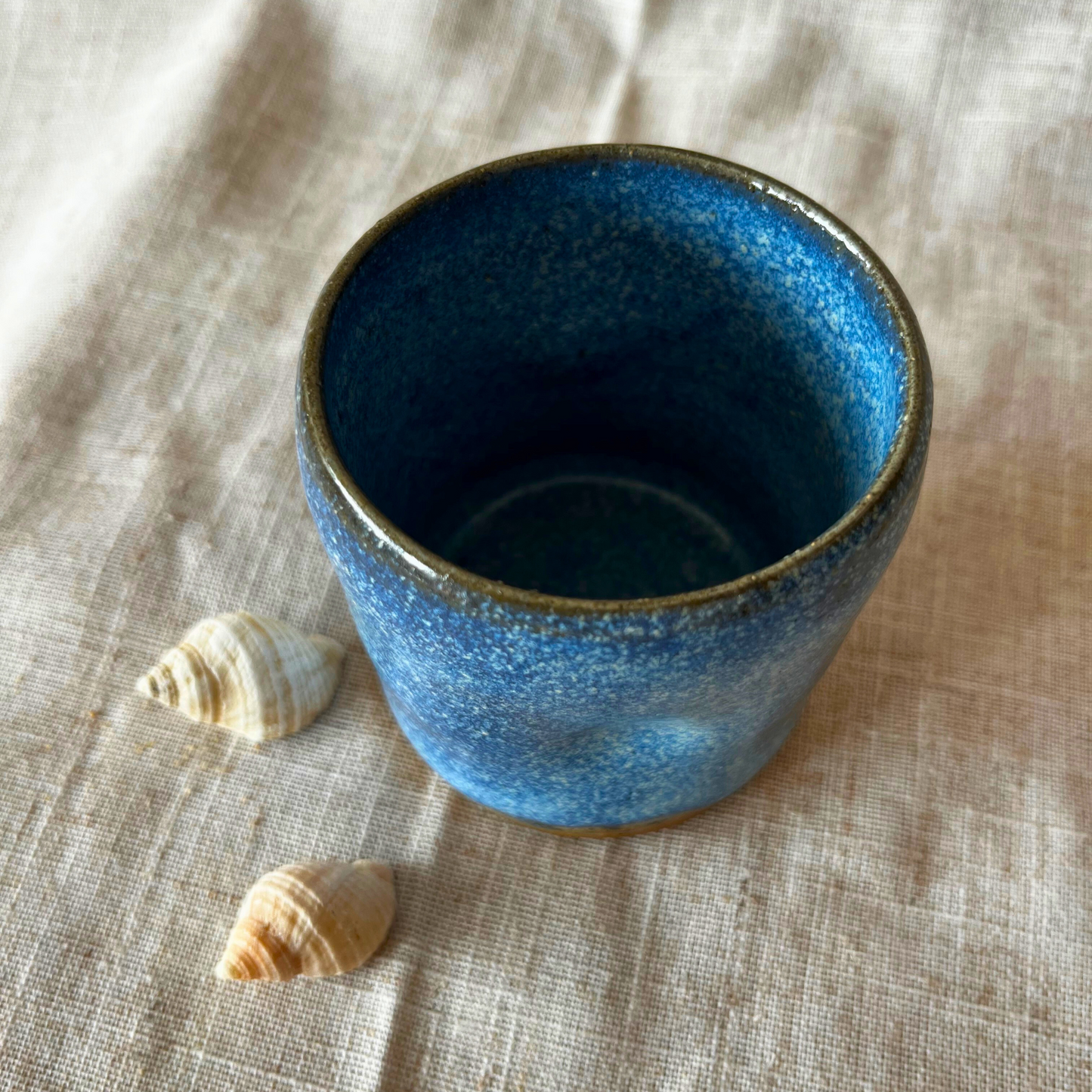 Handmade cortado coffee cup with dimple, blue Pinch cup, Matcha cup, espresso coffee cup, Made in the UK