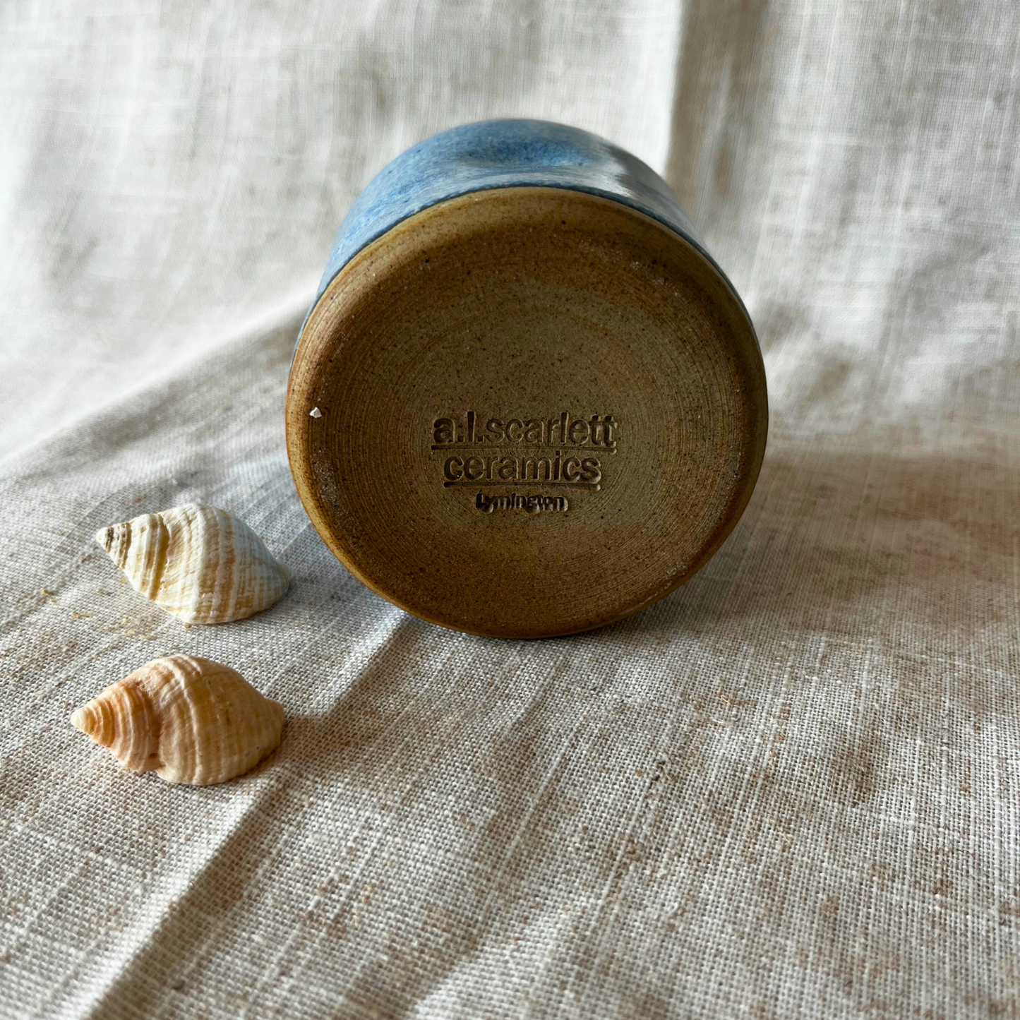 Handmade cortado coffee cup with dimple, blue Pinch cup, Matcha cup, espresso coffee cup, Made in the UK