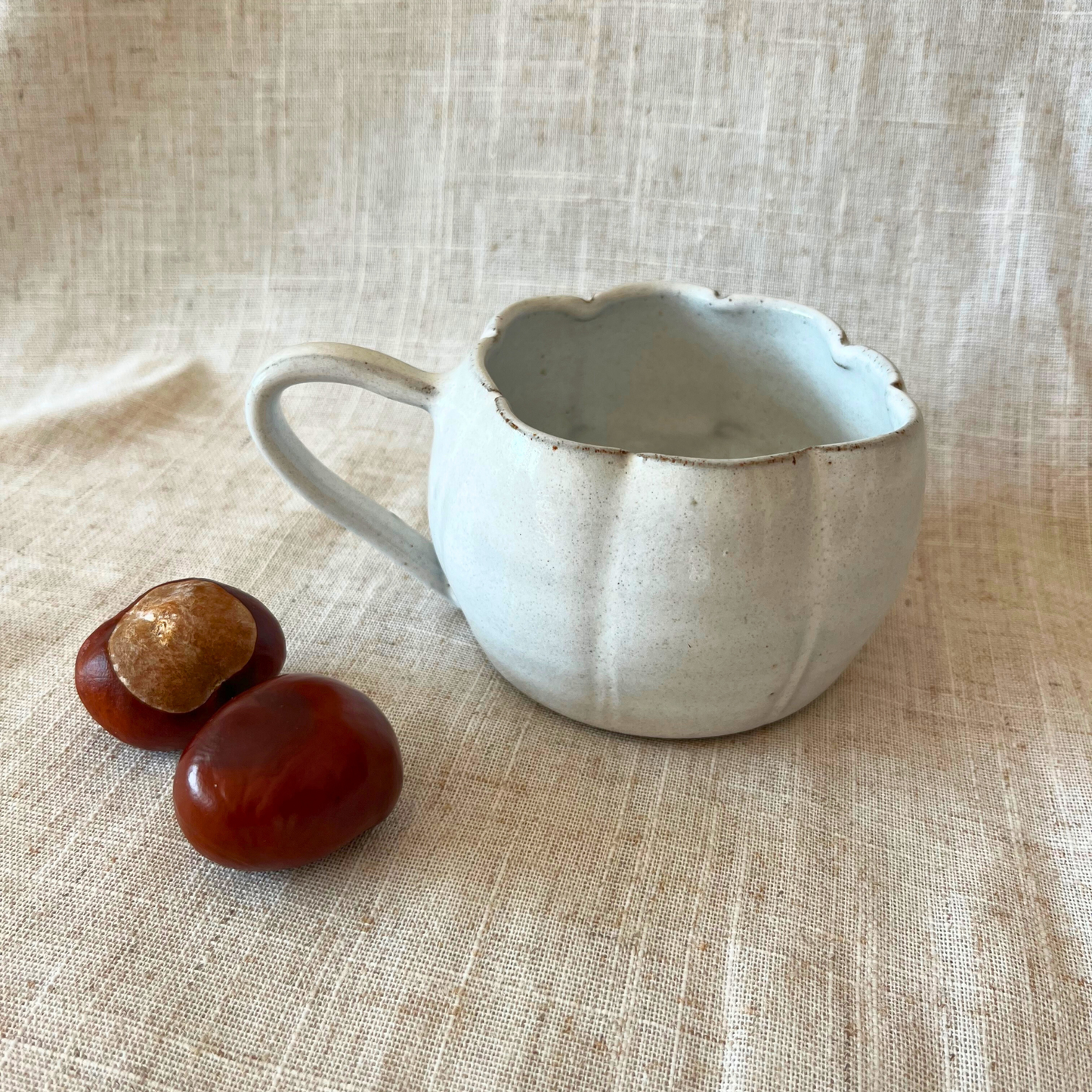 Handmade White Ceramic Pumpkin Mug, autumn mug, UK Made