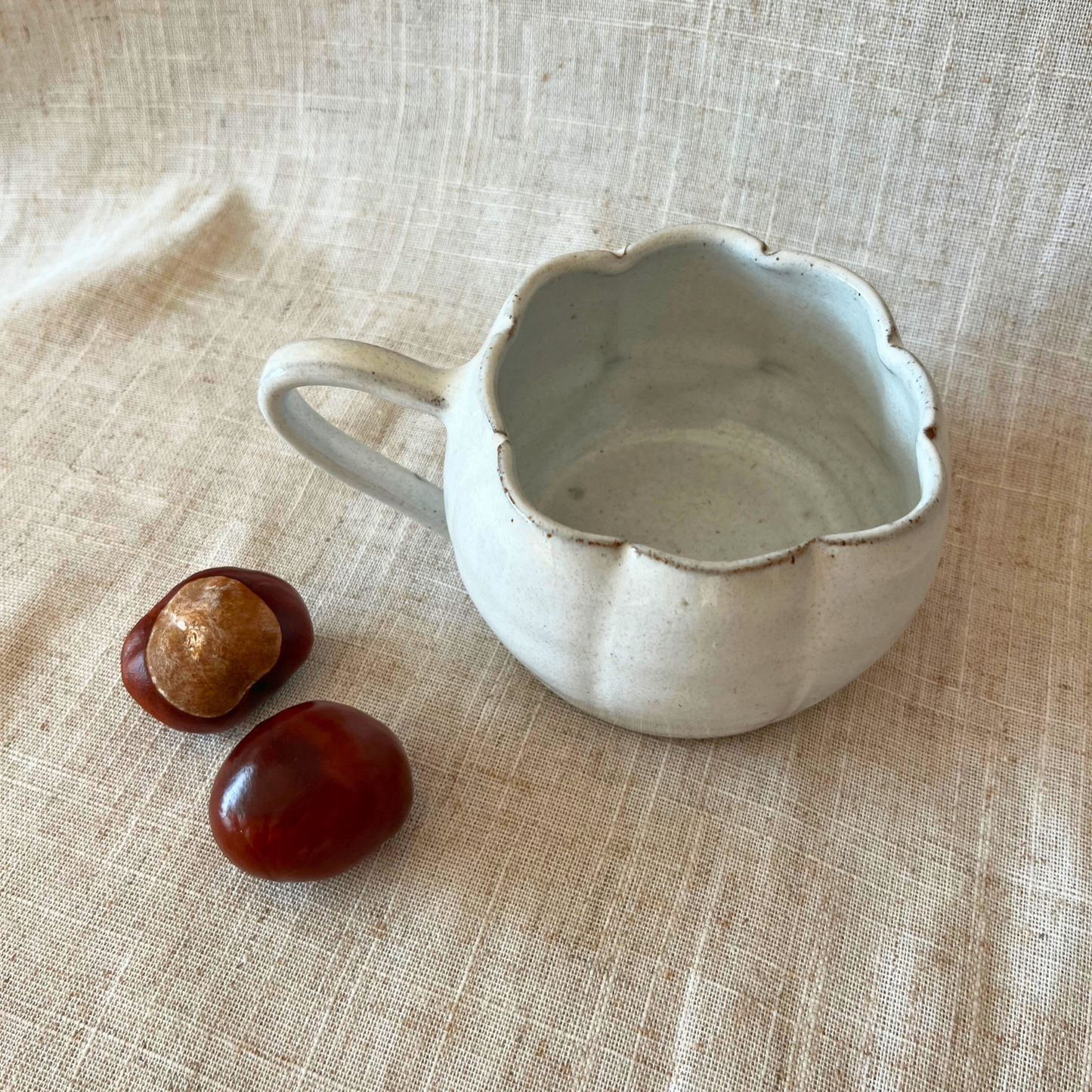Handmade White Ceramic Pumpkin Mug, autumn mug, UK Made