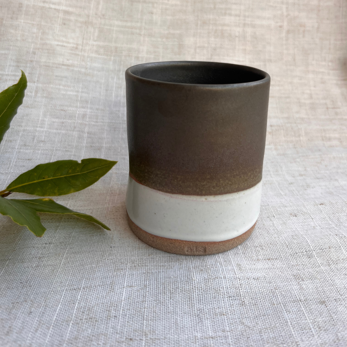 Forest Handmade Ceramic Thumb Cup Green & White