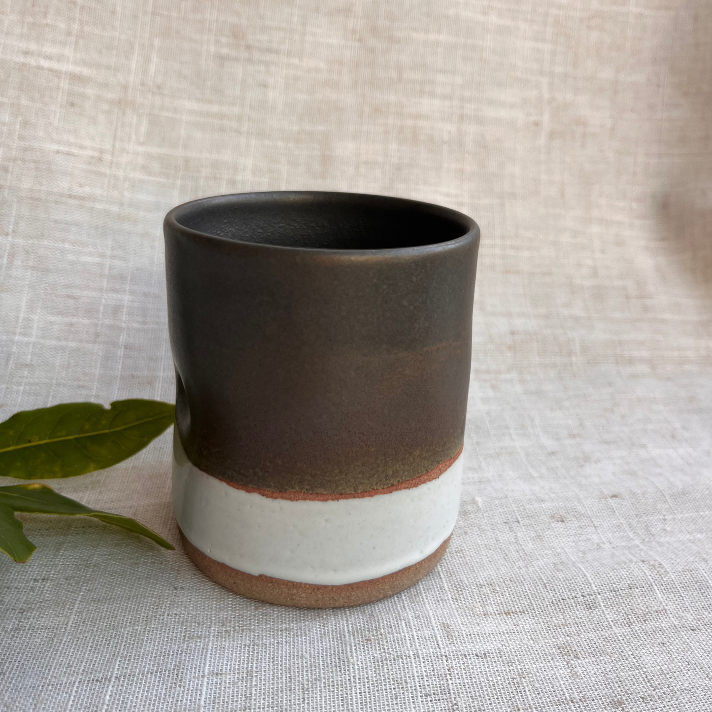 Forest Handmade Ceramic Thumb Cup Green & White