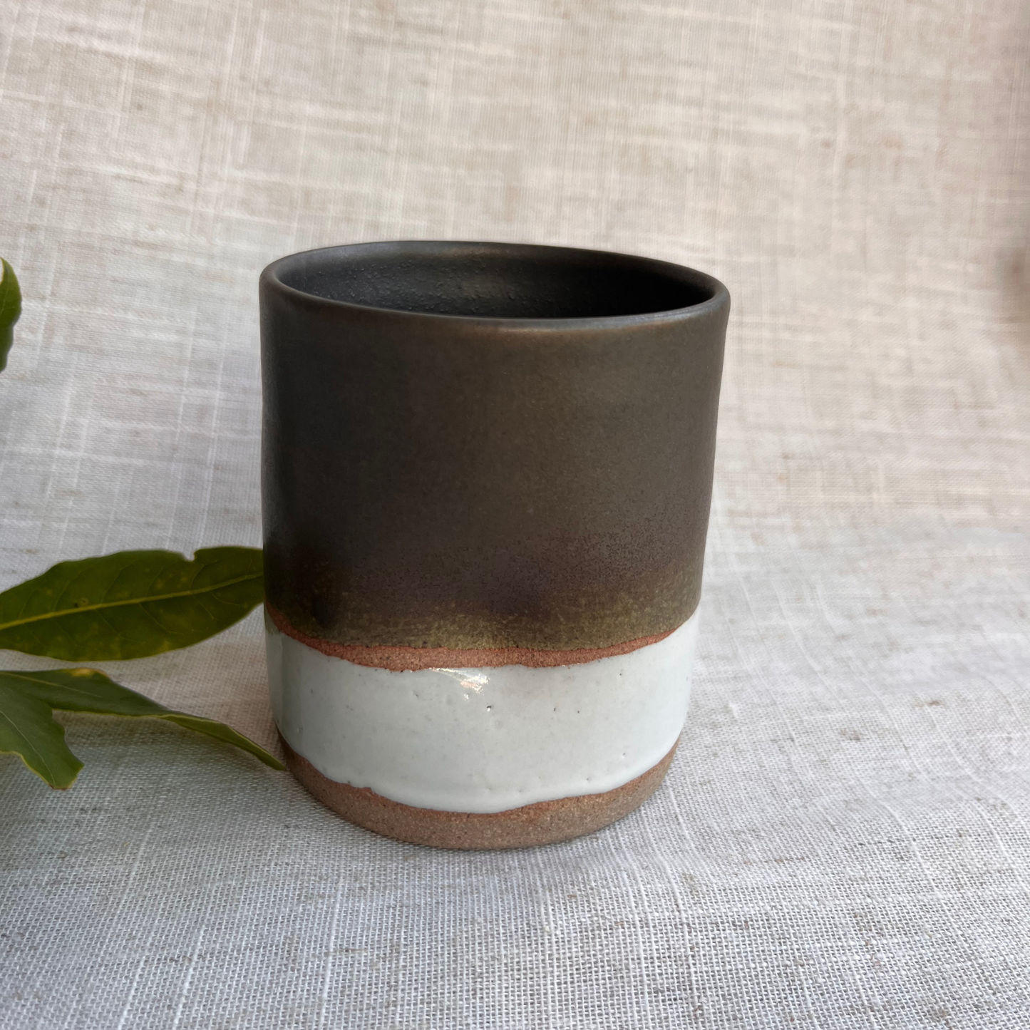 Forest Handmade Ceramic Thumb Cup Green & White