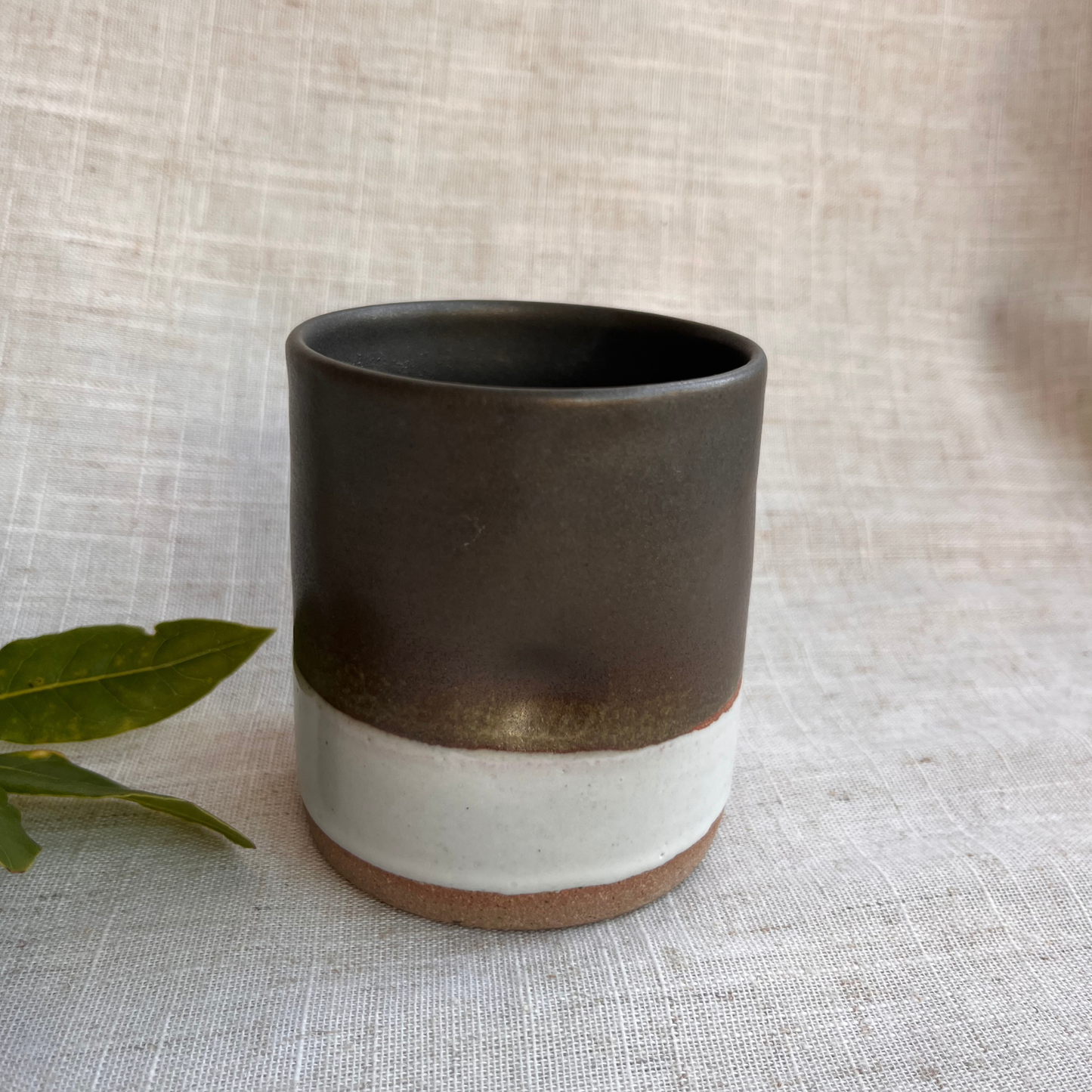 Forest Handmade Ceramic Thumb Cup Green & White