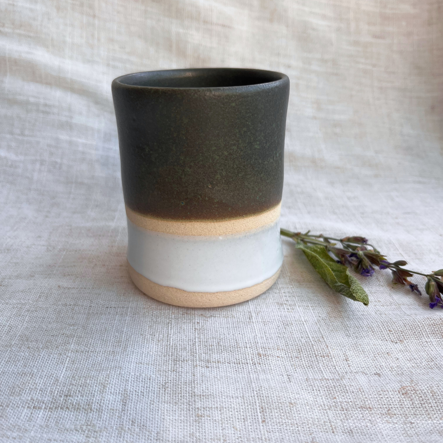 Forest Handmade Ceramic Thumb Cup Green & White
