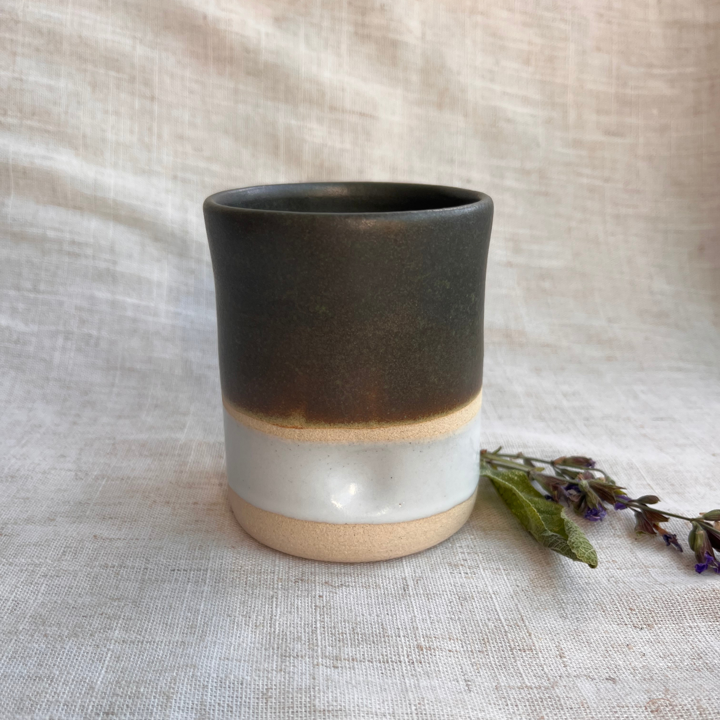 Forest Handmade Ceramic Thumb Cup Green & White