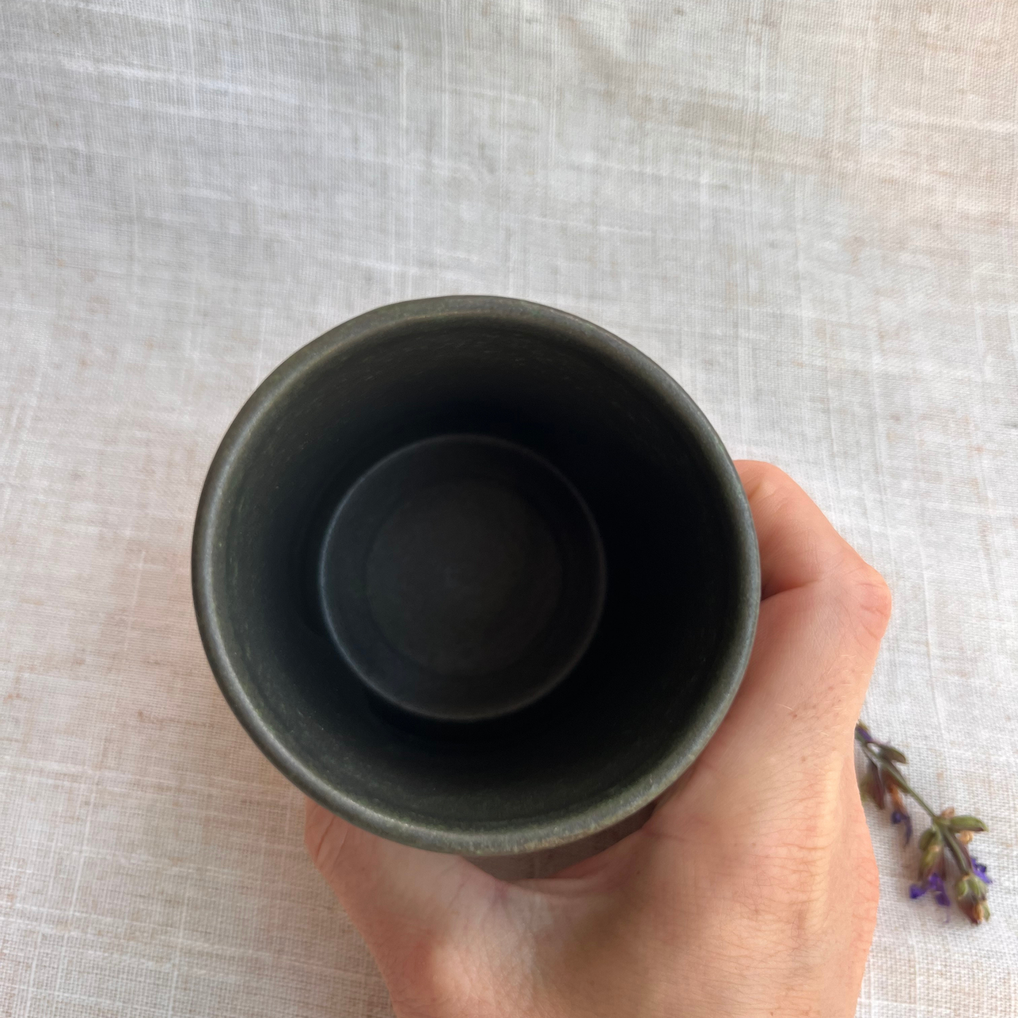 Forest Handmade Ceramic Thumb Cup Green & White