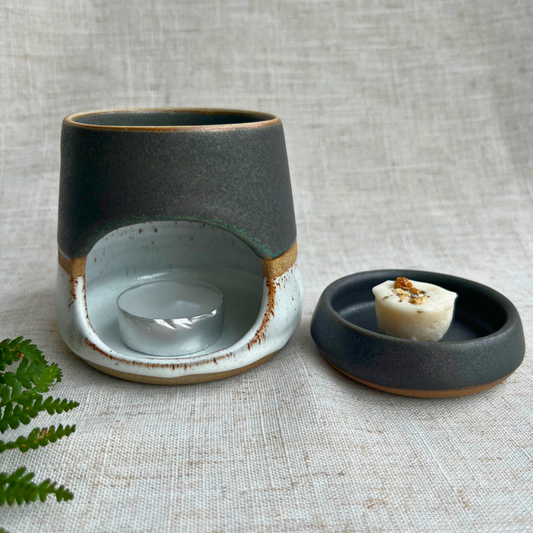 Handmade Ceramic Wax Burner, Green and White Glaze