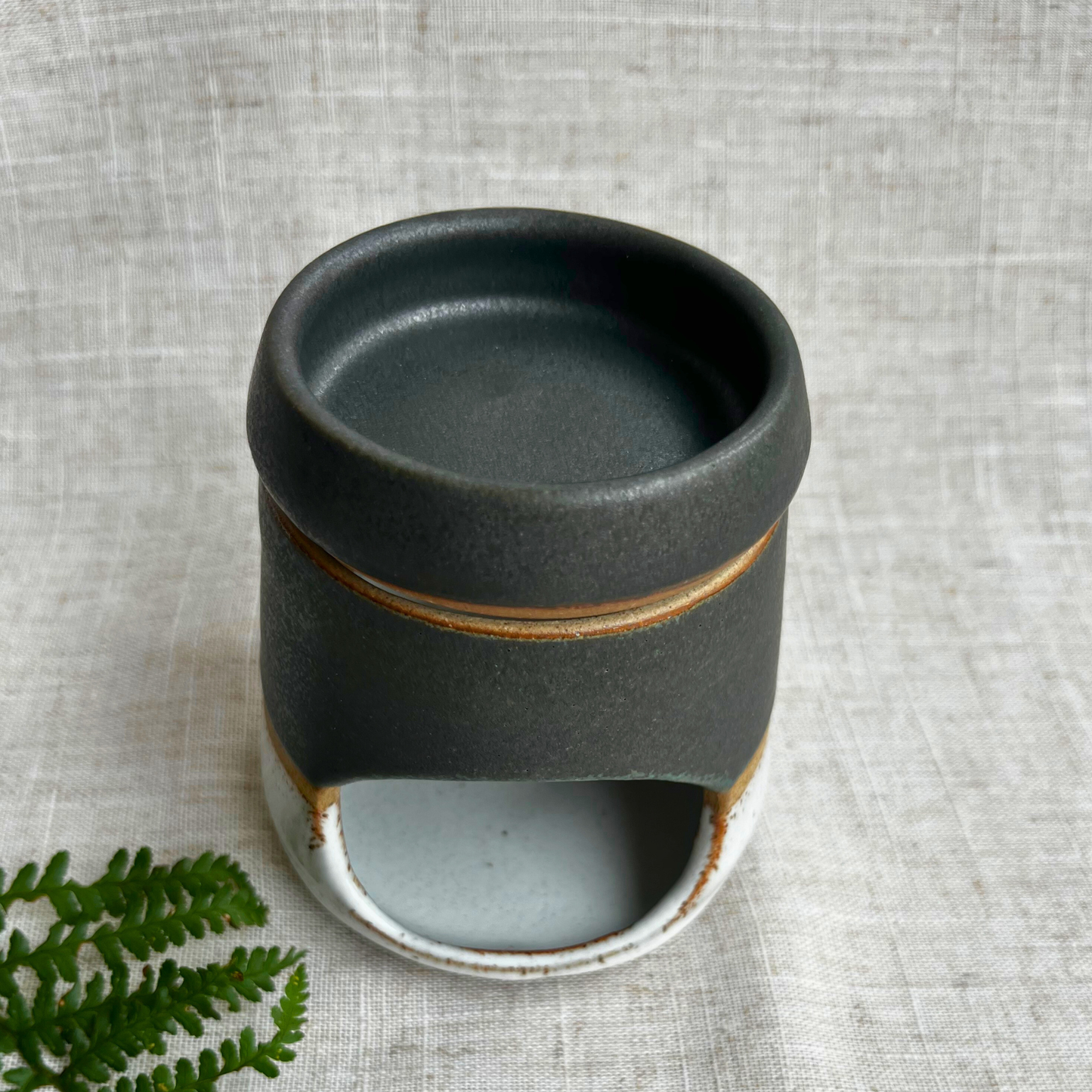 Handmade Ceramic Wax Burner, Green and White Glaze