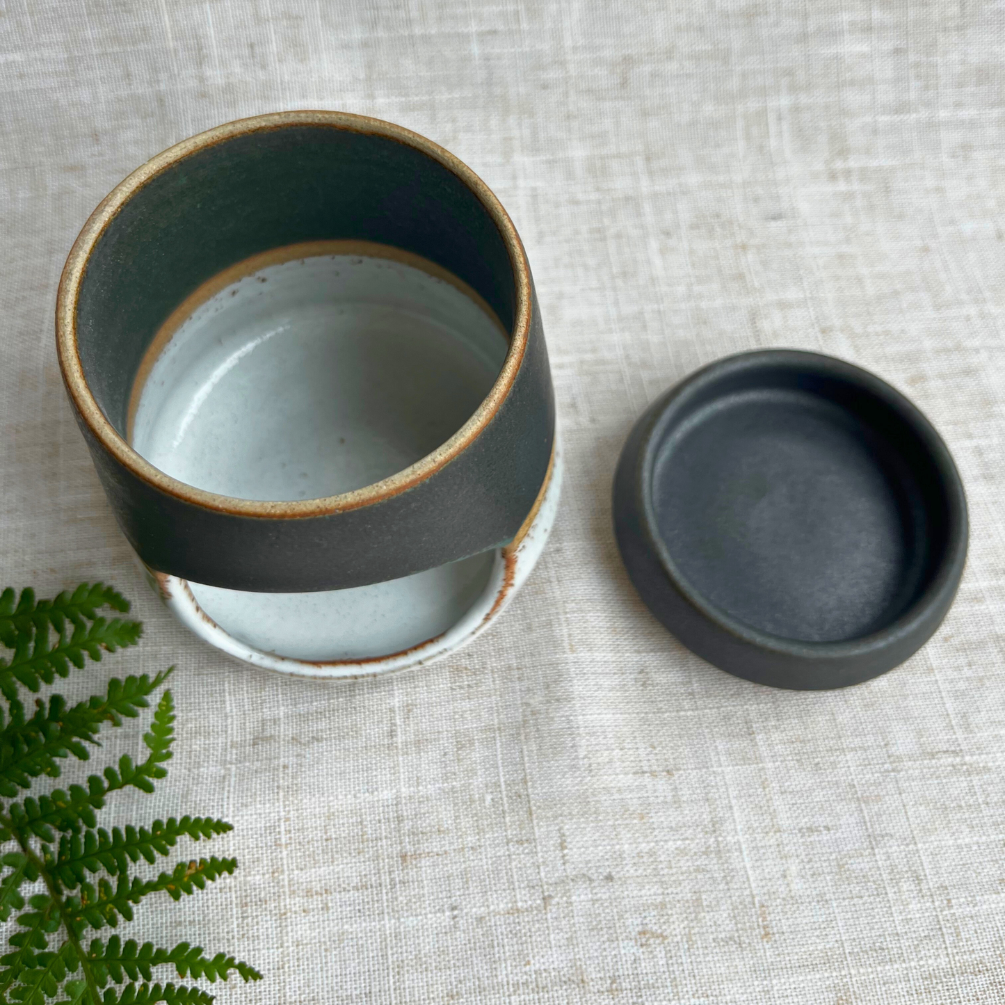Handmade Ceramic Wax Burner, Green and White Glaze