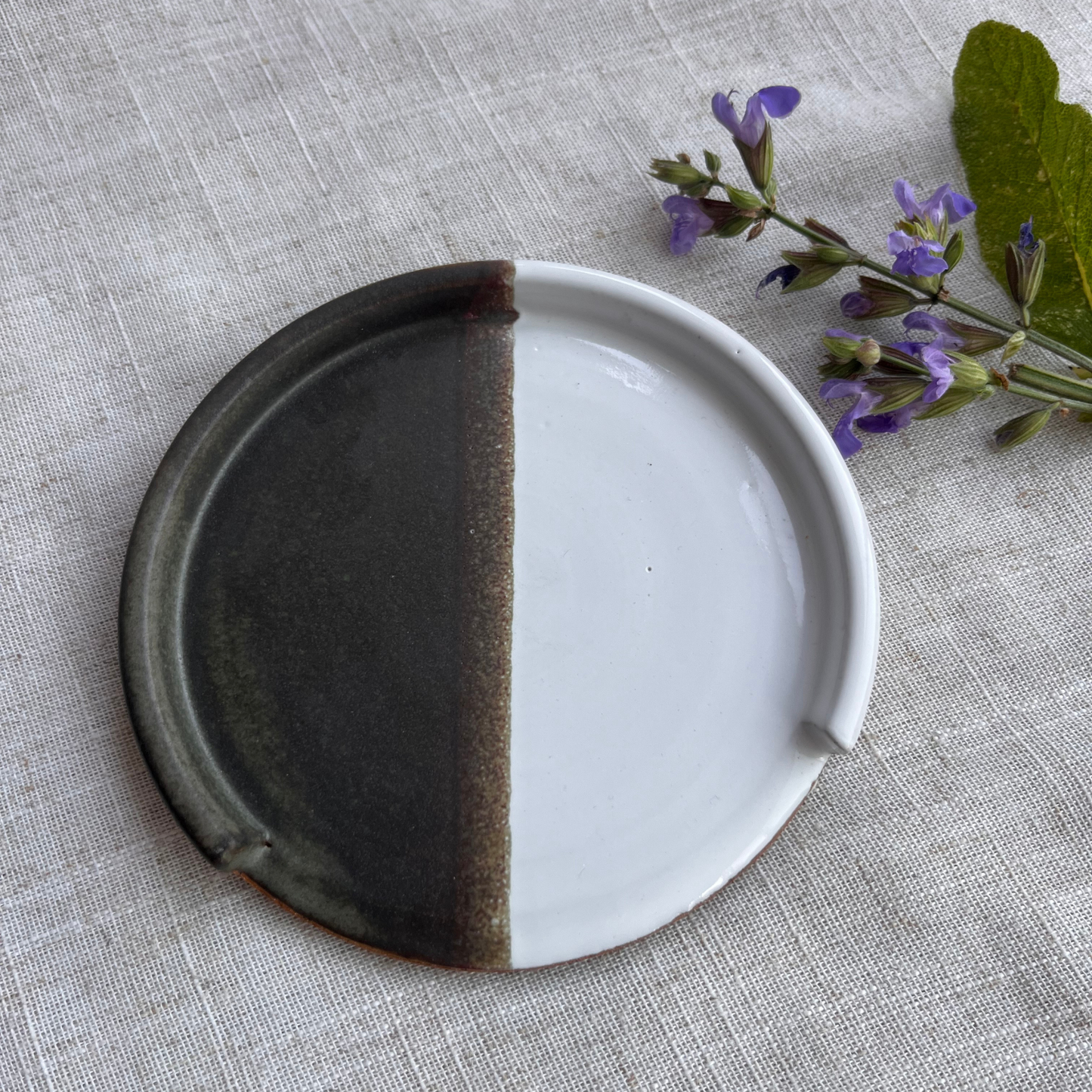 Forest Handmade Ceramic Spoon Rest Beige & Green