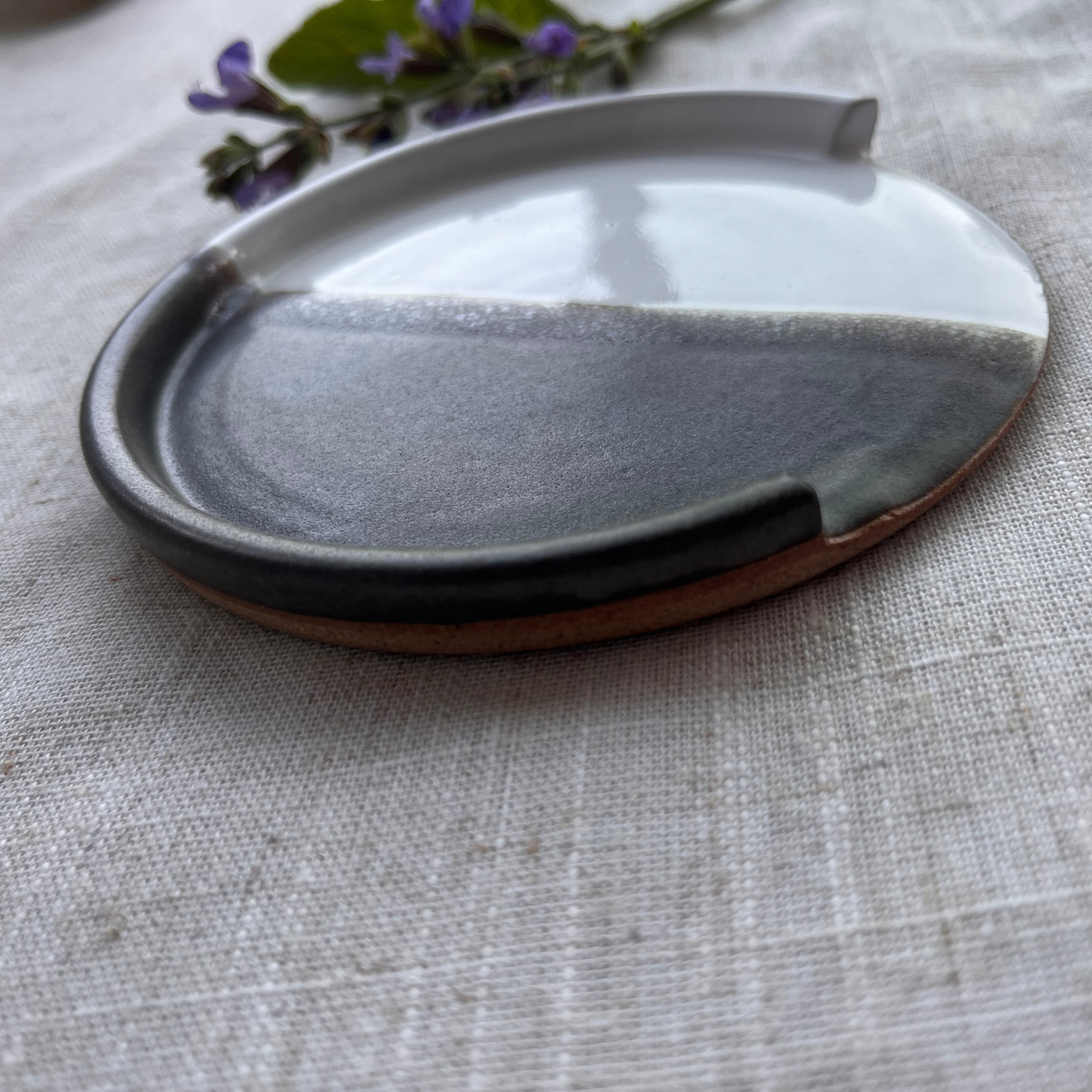 Forest Handmade Ceramic Spoon Rest Beige & Green
