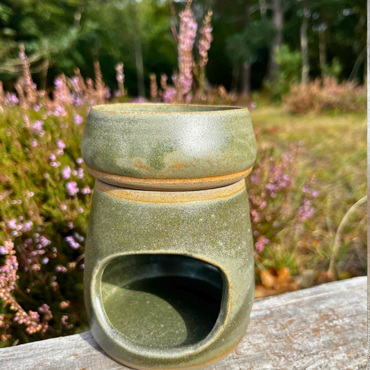 Handmade ceramic wax burner, green ceramic oil burner, essential oil burner, unique Christmas gift, UK made