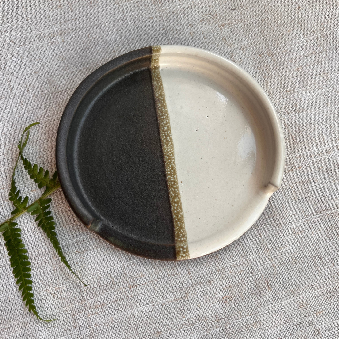 Forest Handmade Ceramic Spoon Rest Beige & Green