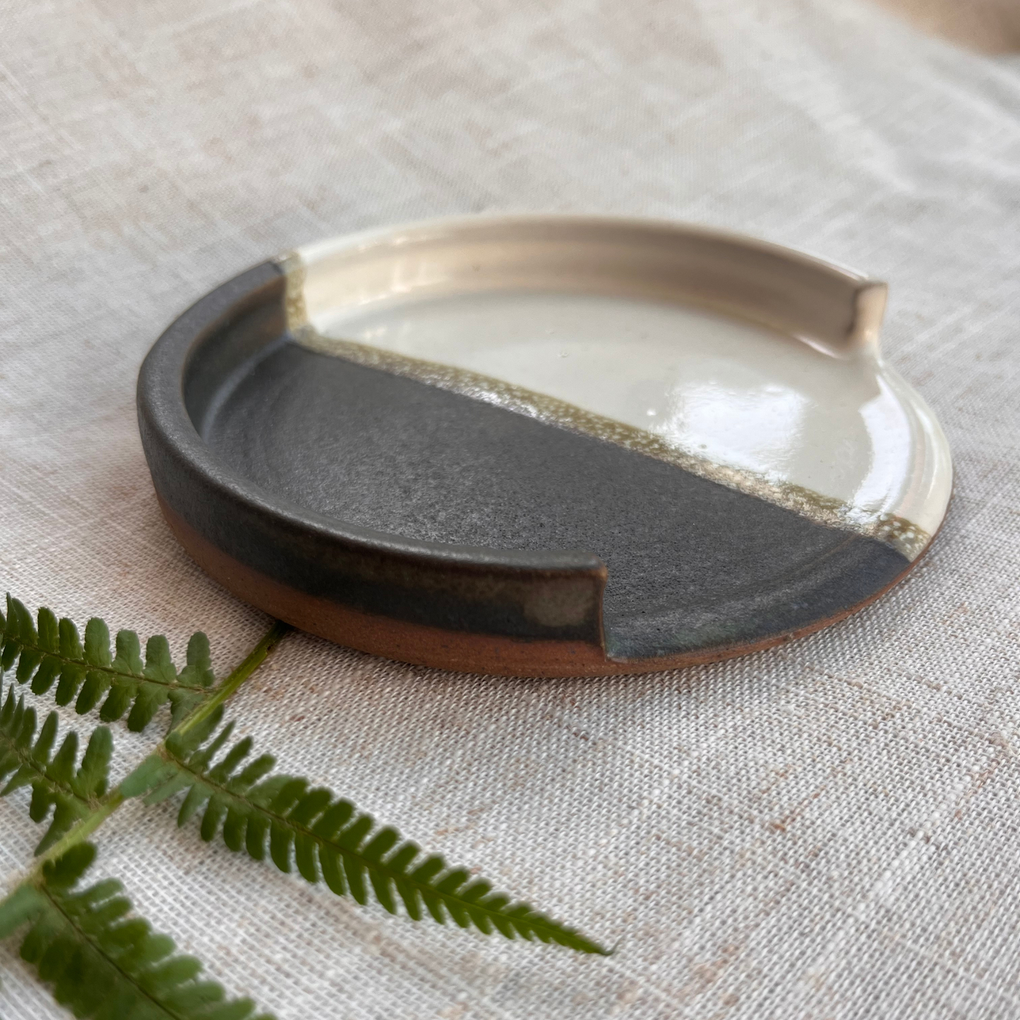 Forest Handmade Ceramic Spoon Rest Beige & Green