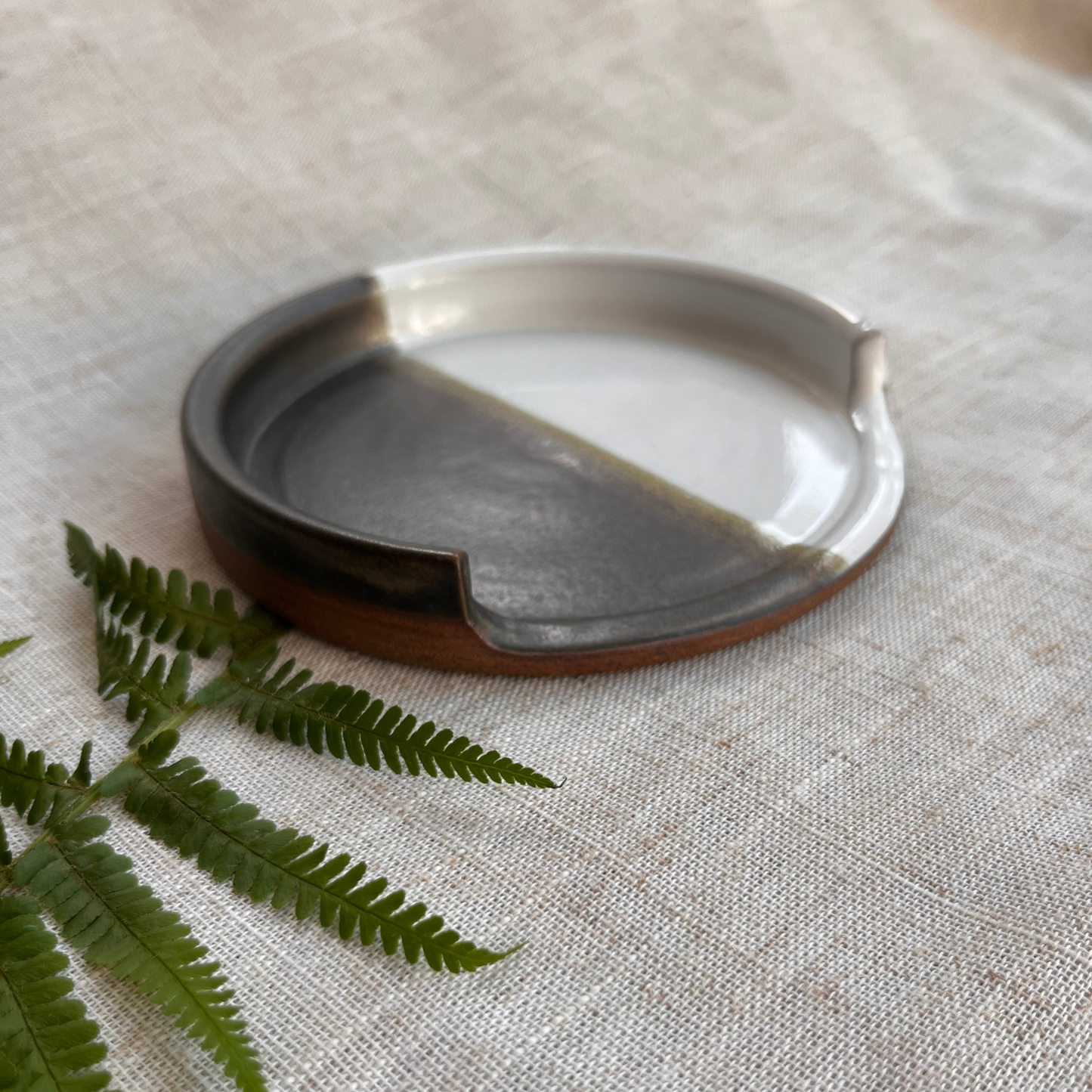 Forest Handmade Ceramic Spoon Rest Beige & Green