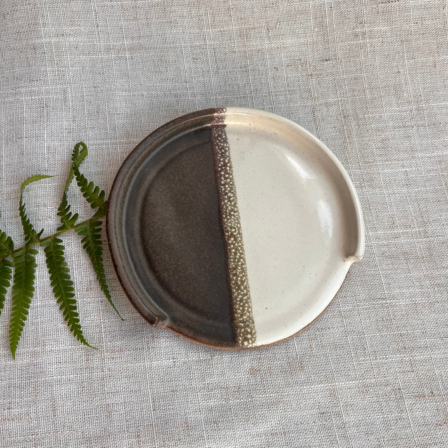 Forest Handmade Ceramic Spoon Rest Beige & Green