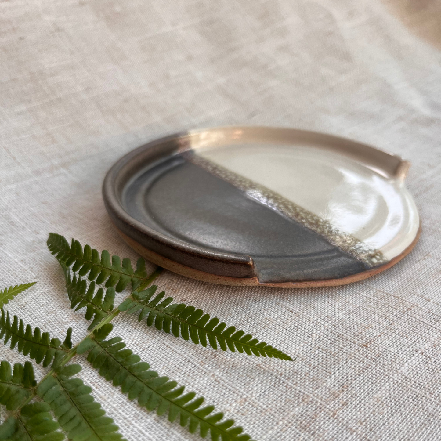 Forest Handmade Ceramic Spoon Rest Beige & Green
