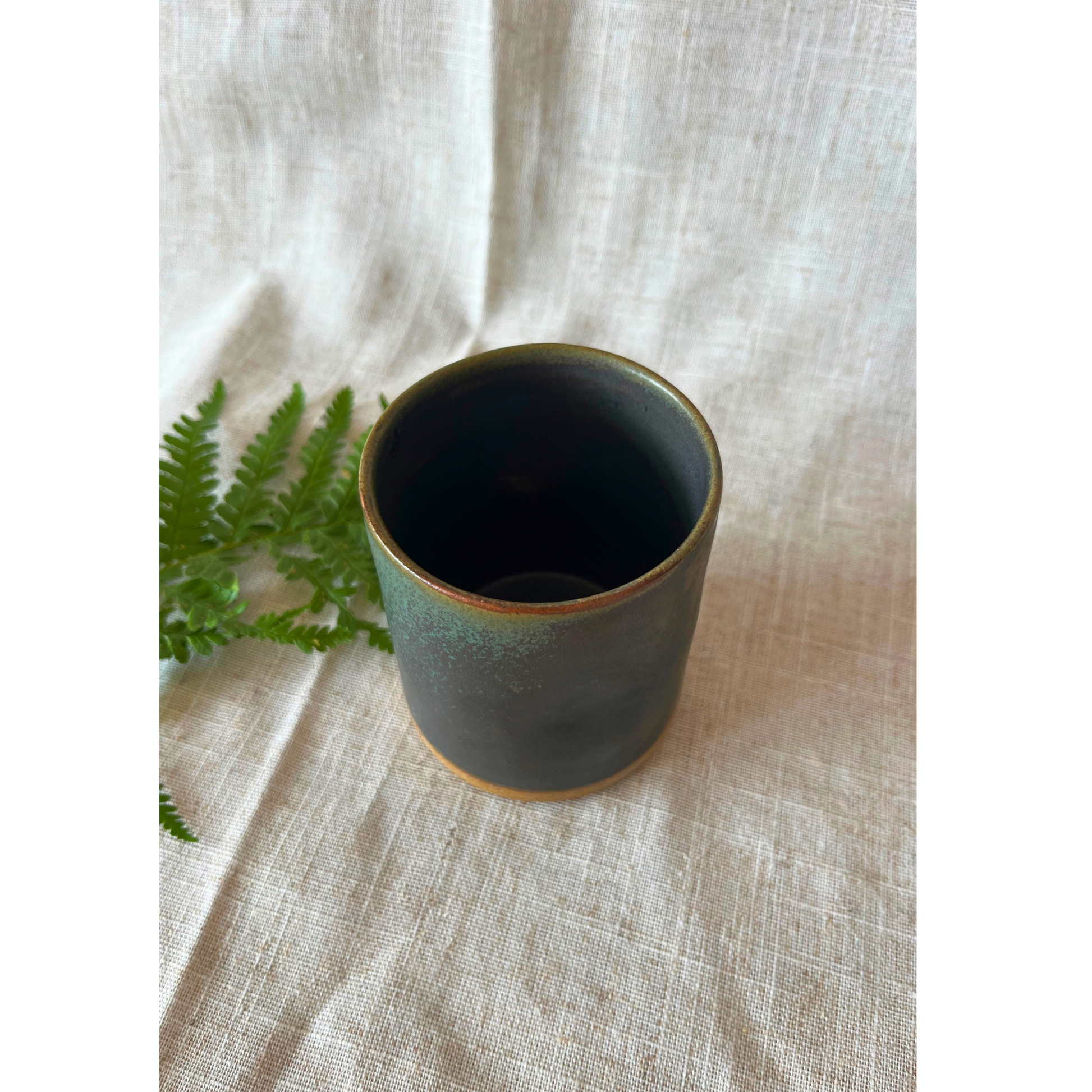 Handmade cortado coffee cup with dimple, dark green Pinch cup, Matcha cup, espresso coffee cup, Made in the UK