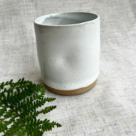 Handmade Cortado coffee cup with dimple, White Glaze