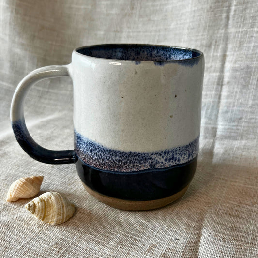Handmade Ceramic Tankard, Large blue and white stoneware mug, UK Made
