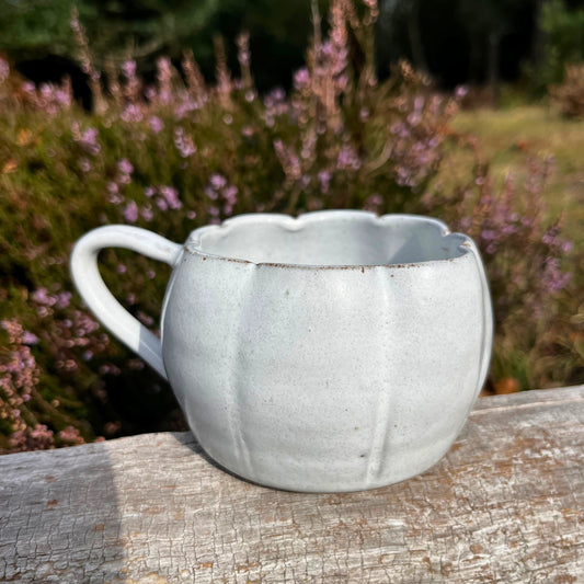 Handmade White Ceramic Pumpkin Mug, autumn mug, UK Made