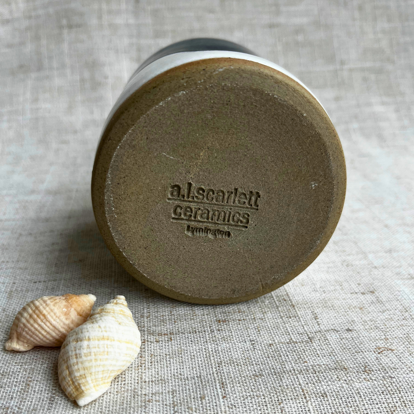 Handmade Cortado coffee cup with dimple, Blue and White Glaze