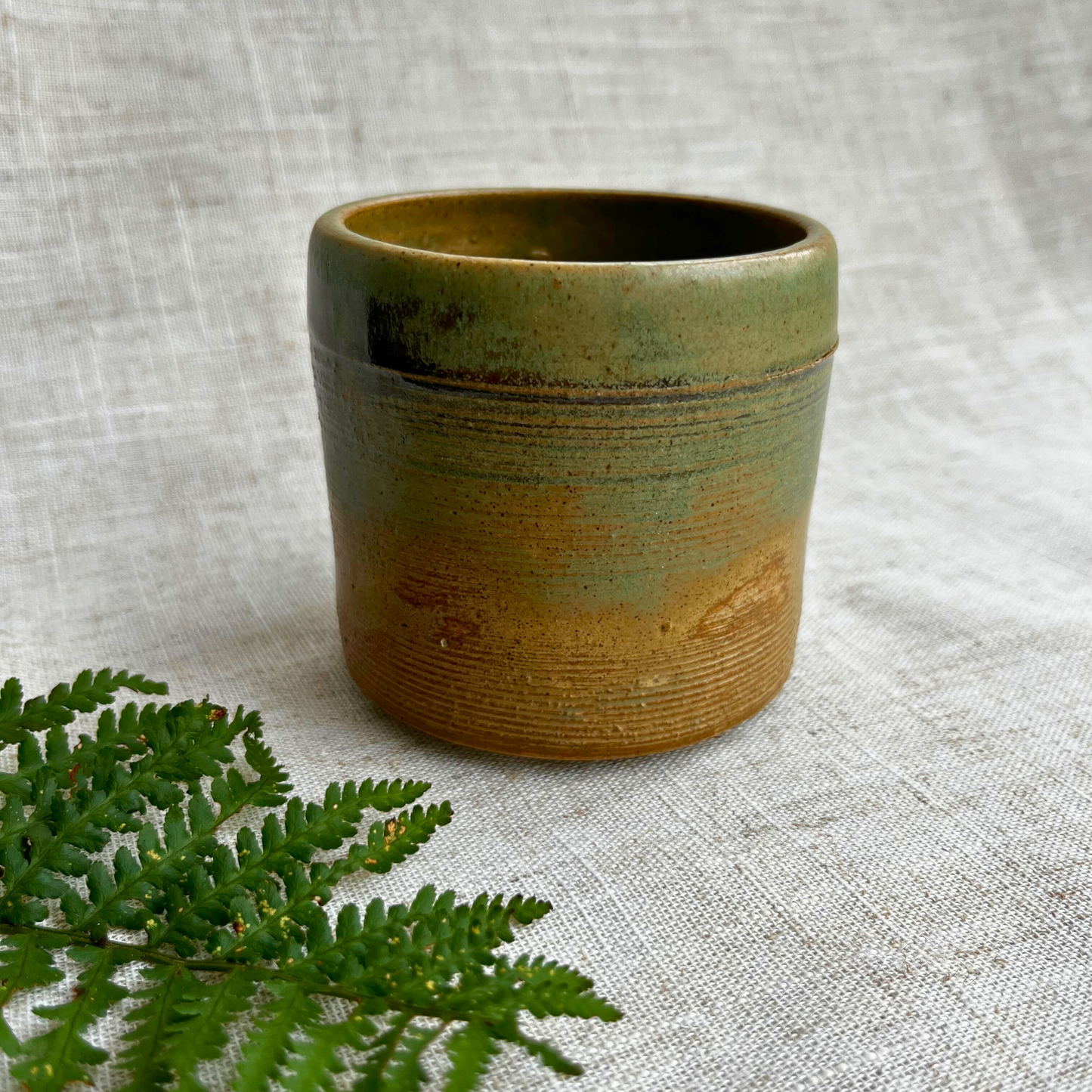 Handmade Ceramic Cup, Green Natural Glaze