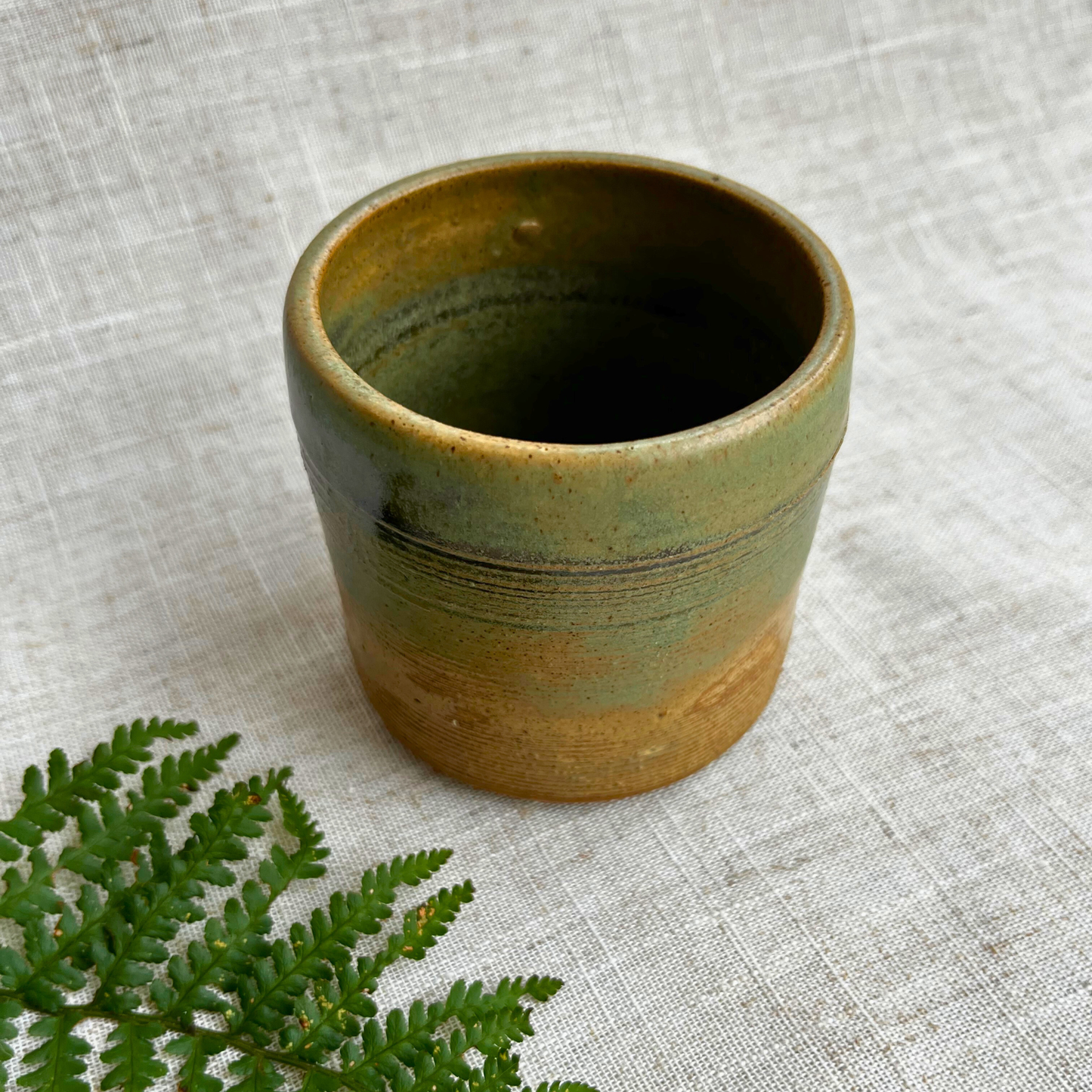 Handmade Ceramic Cup, Green Natural Glaze