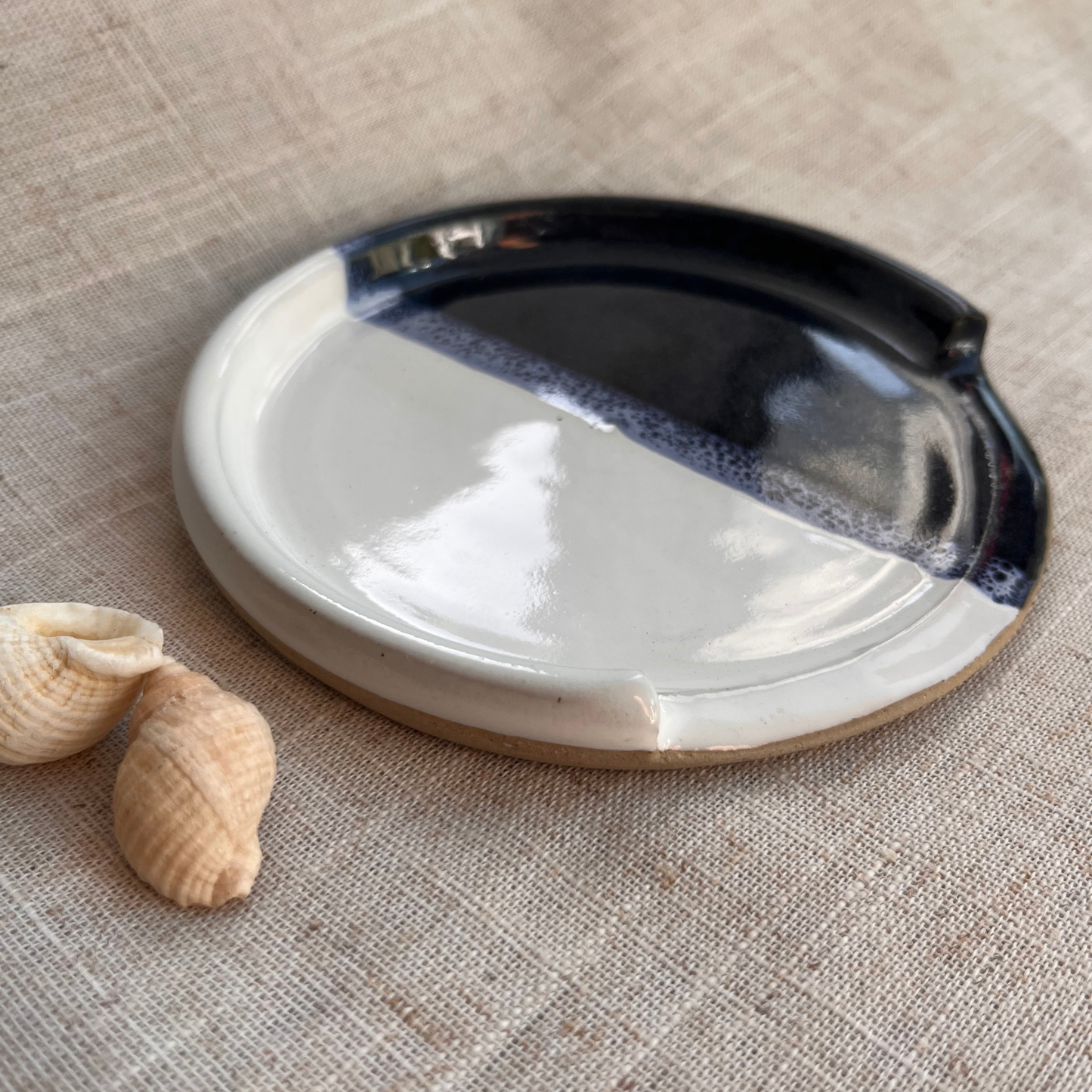 Coastal Handmade Ceramic Spoon Rest Blue & White