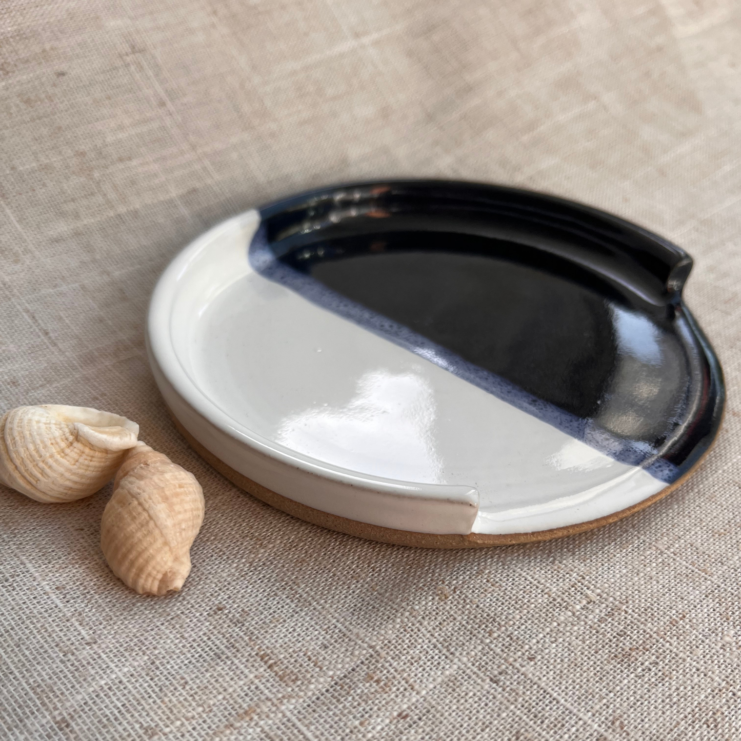 Coastal Handmade Ceramic Spoon Rest Blue & White