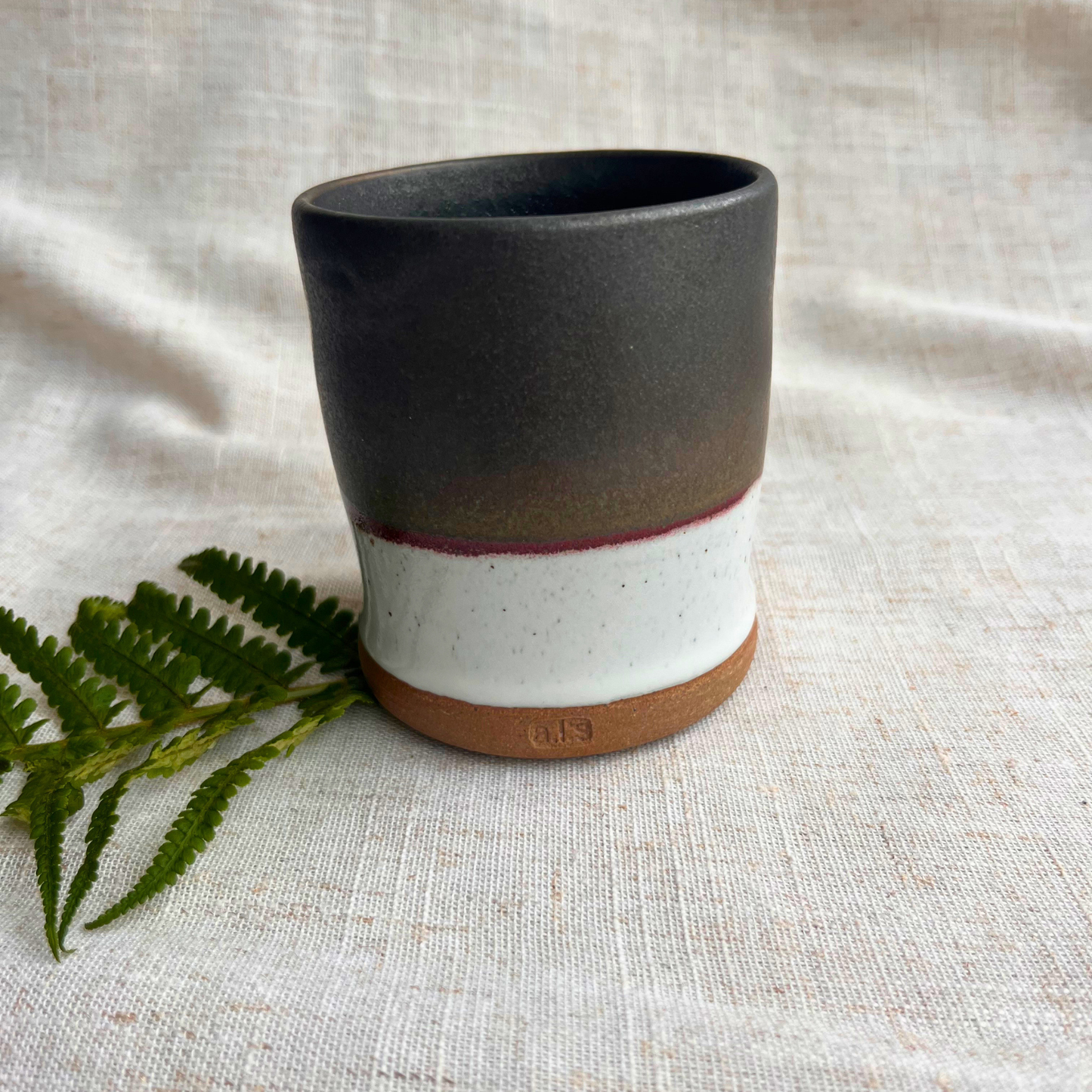 Forest Handmade Ceramic Thumb Cup Green & White
