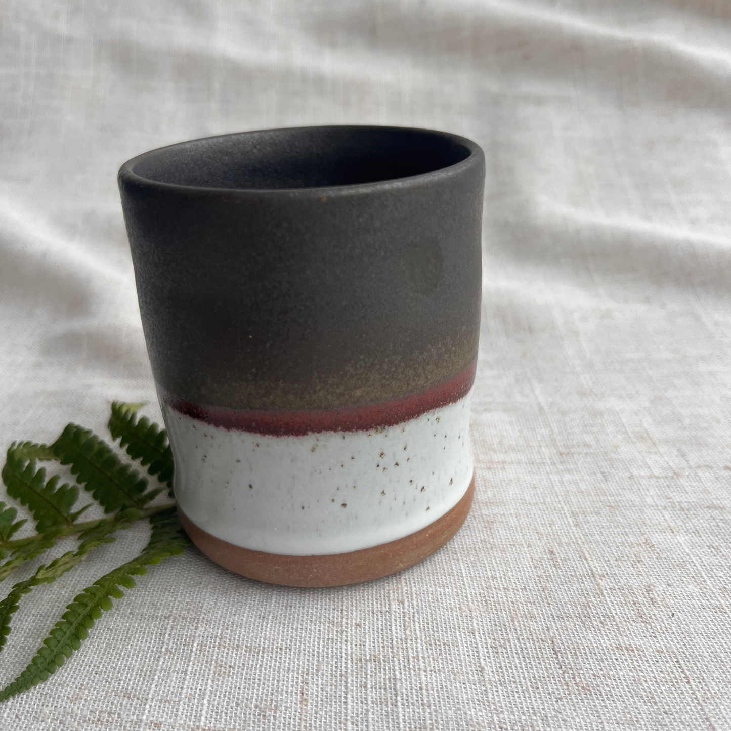 Forest Handmade Ceramic Thumb Cup Green & White