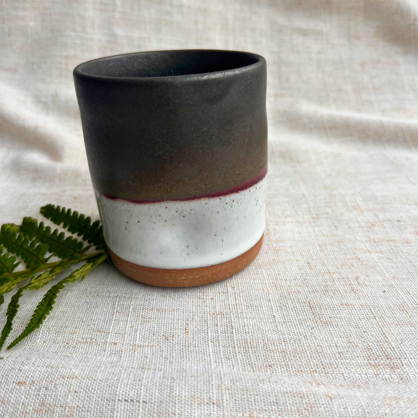 Forest Handmade Ceramic Thumb Cup Green & White