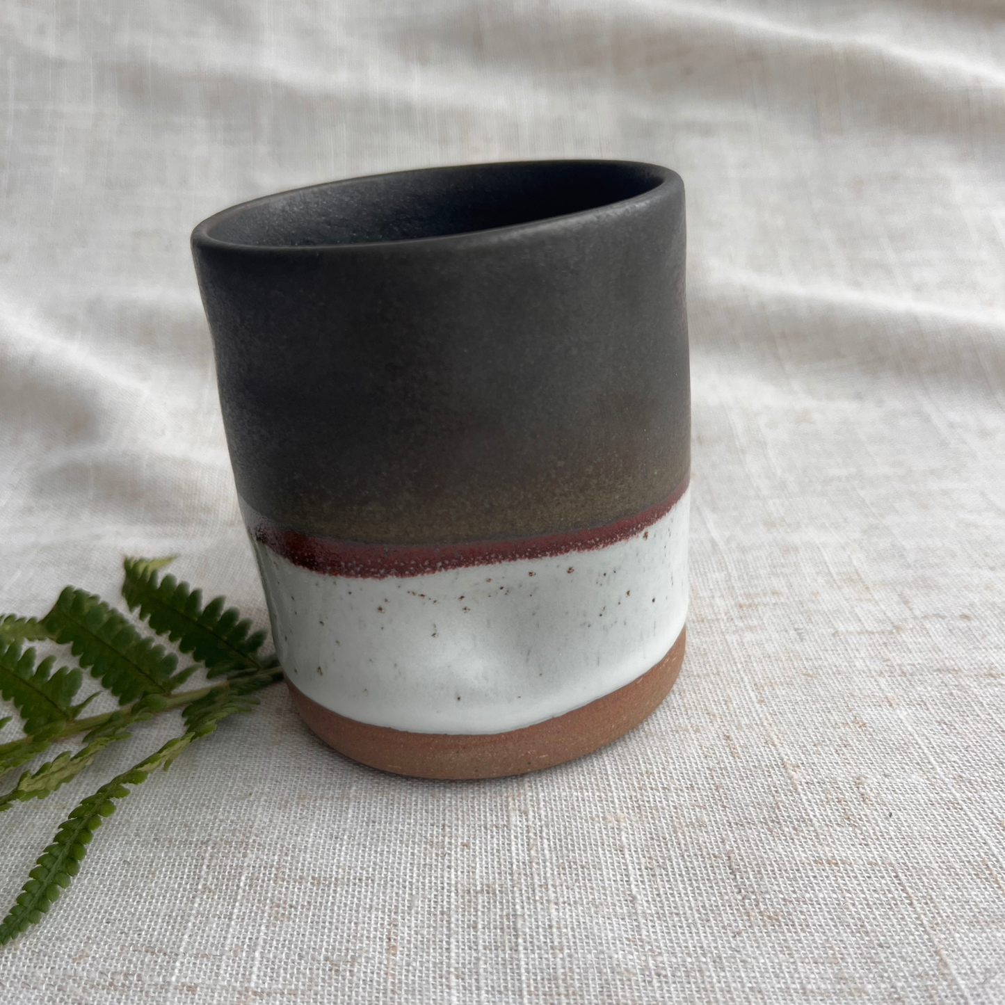 Forest Handmade Ceramic Thumb Cup Green & White