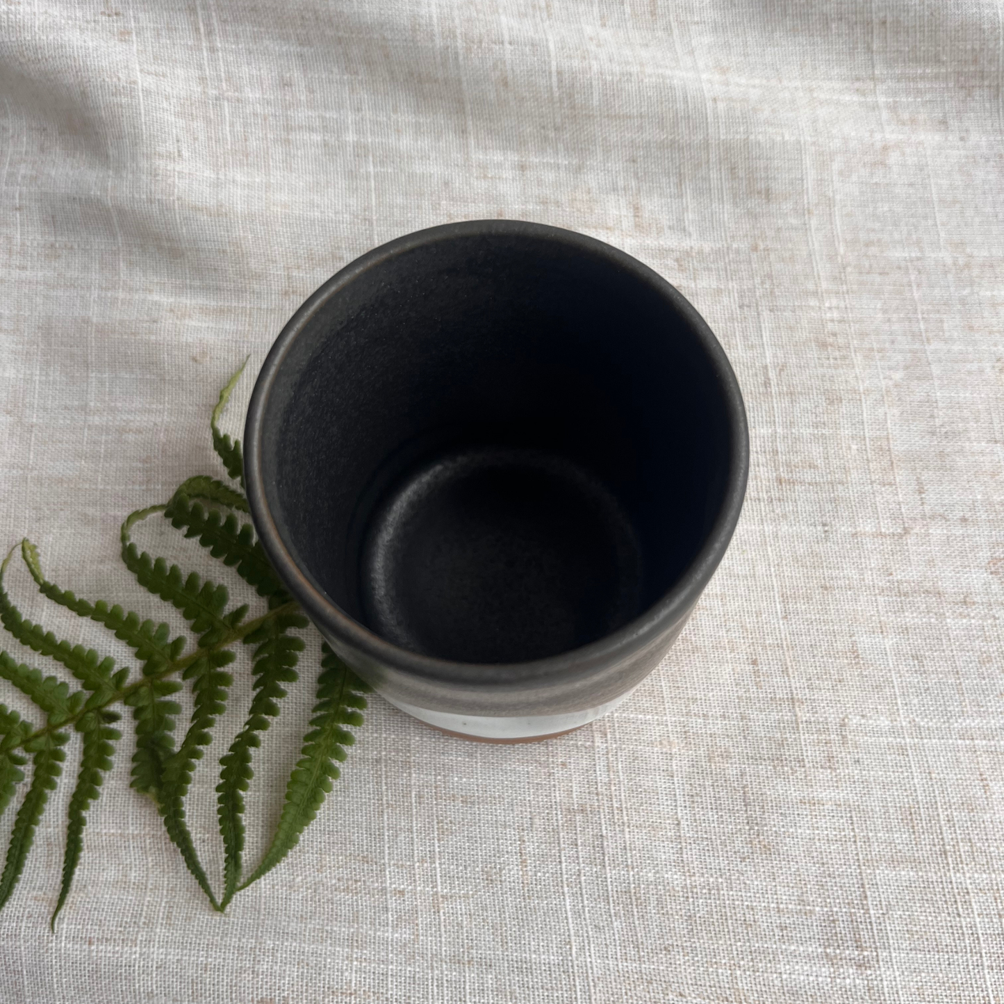 Forest Handmade Ceramic Thumb Cup Green & White