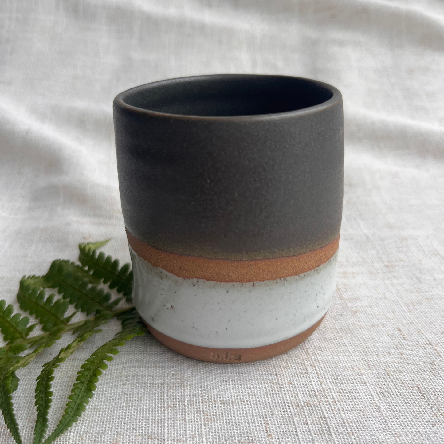 Forest Handmade Ceramic Thumb Cup Green & White