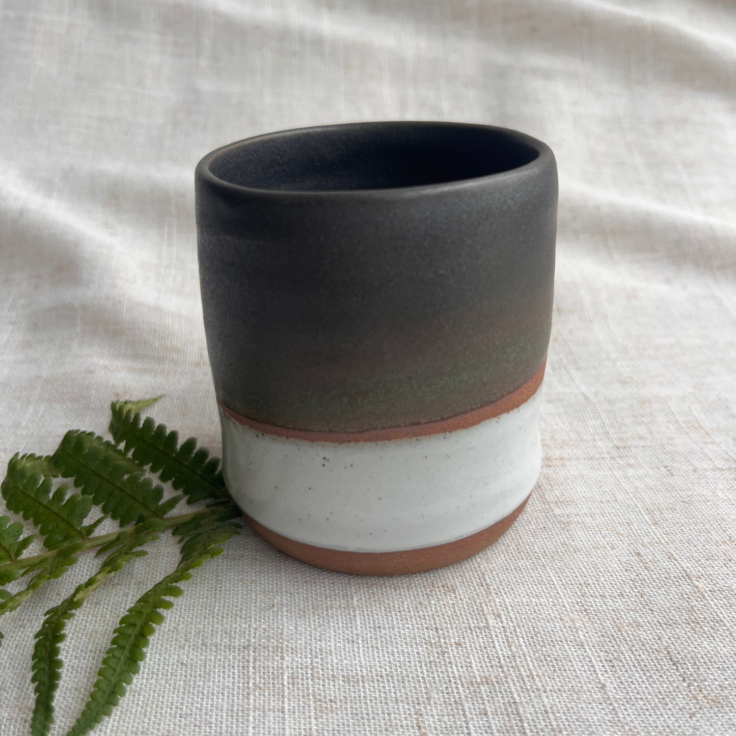 Forest Handmade Ceramic Thumb Cup Green & White