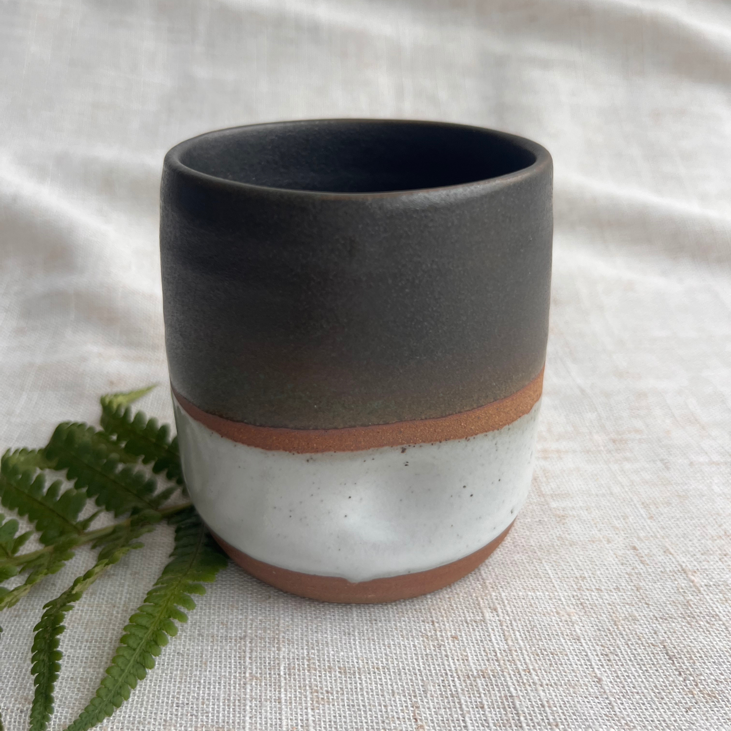 Forest Handmade Ceramic Thumb Cup Green & White