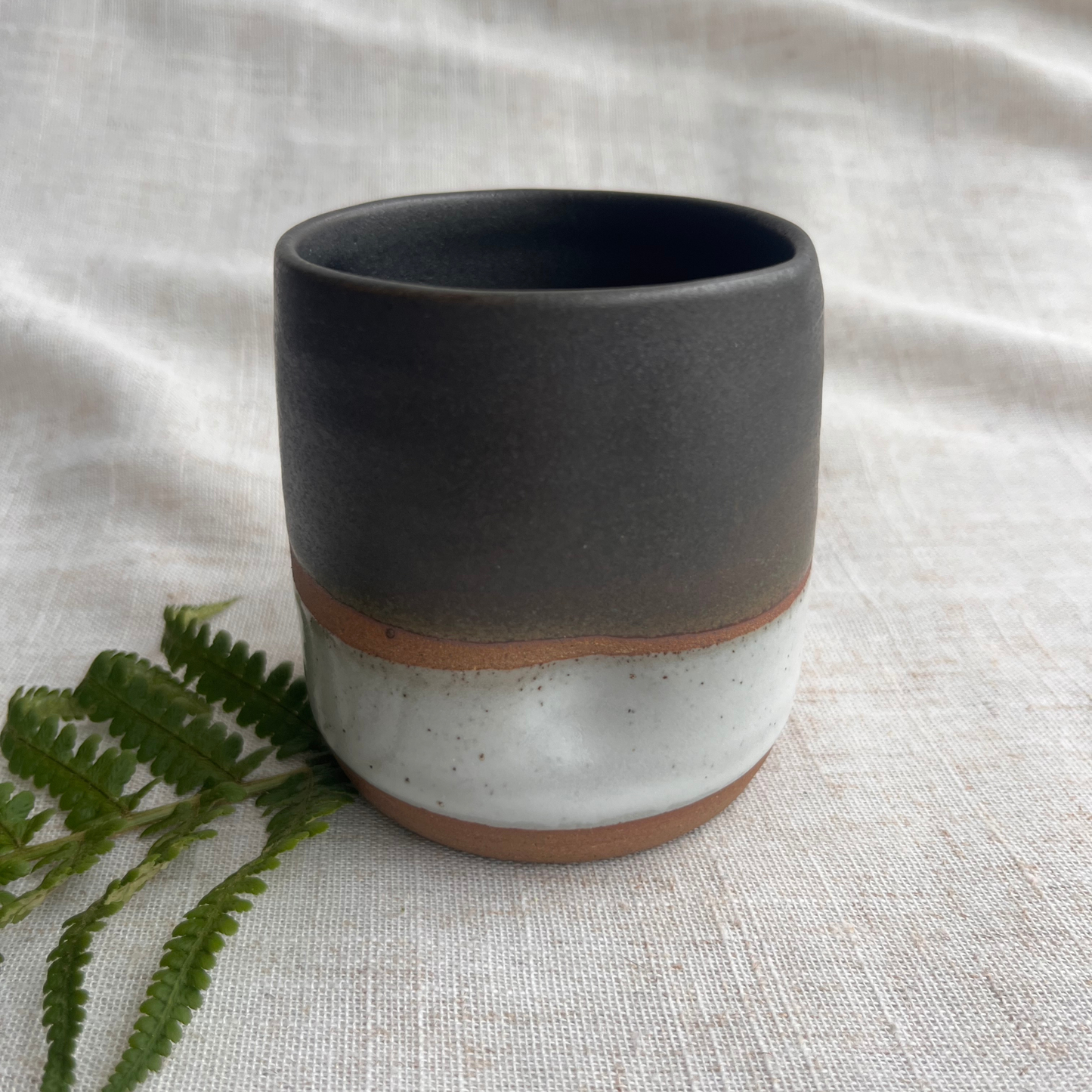 Forest Handmade Ceramic Thumb Cup Green & White