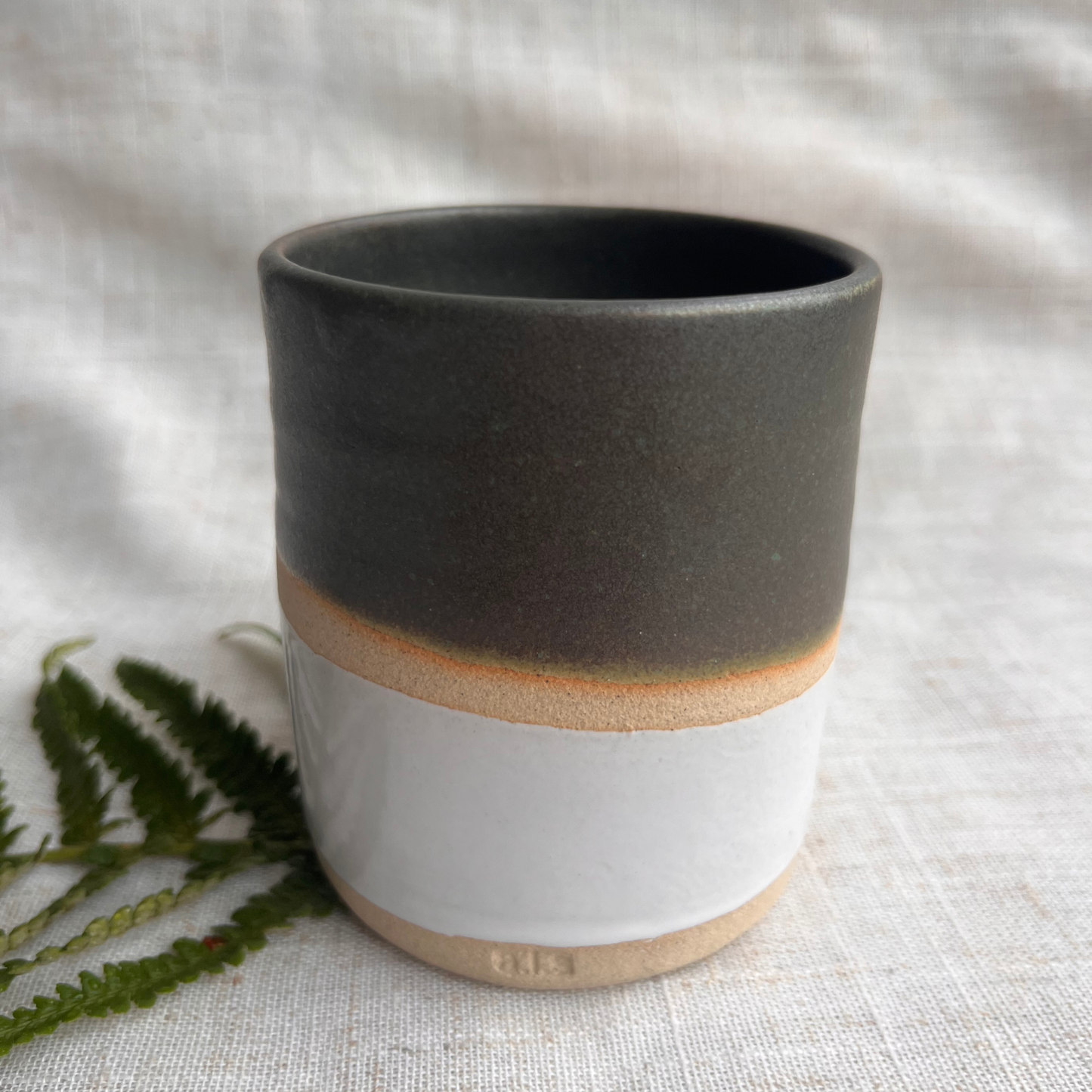 Forest Handmade Ceramic Thumb Cup Green & White
