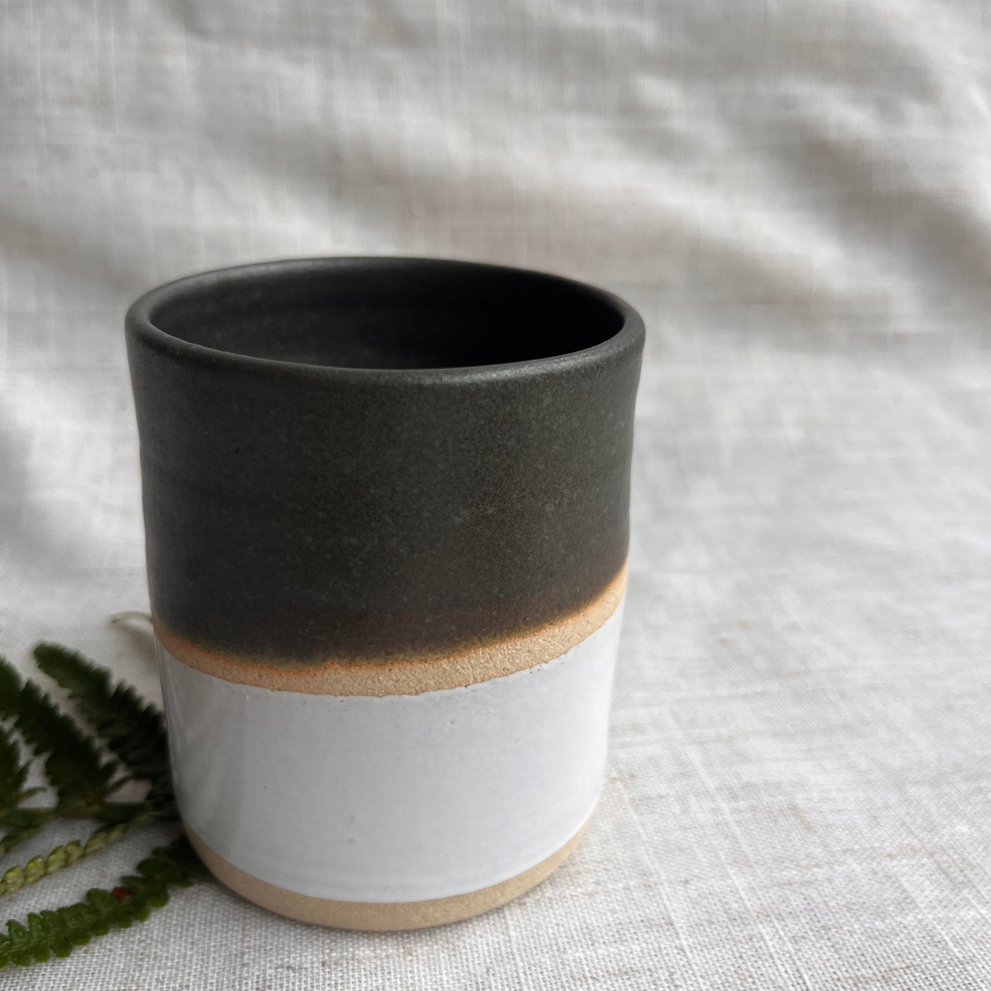 Forest Handmade Ceramic Thumb Cup Green & White